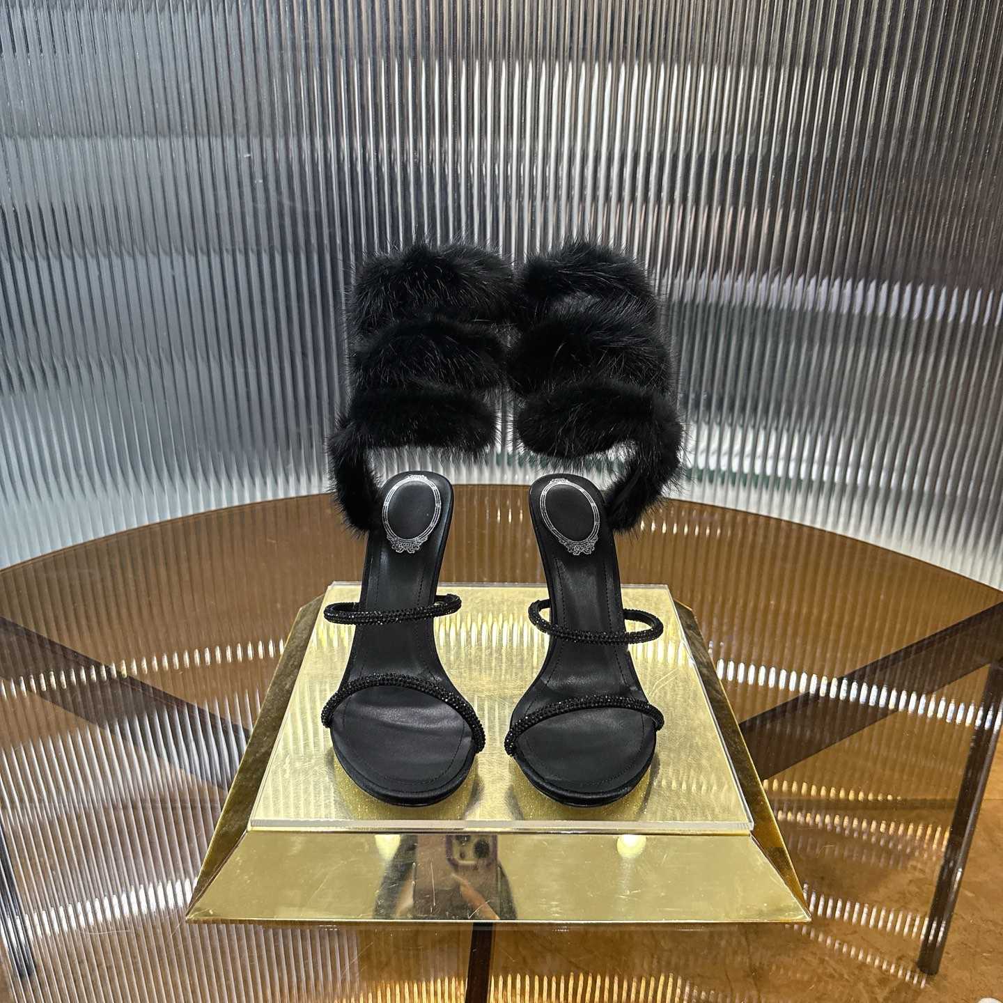 Rene Caovilla Lapin Fur-embellished 95mm Sandal   - DopestKickz