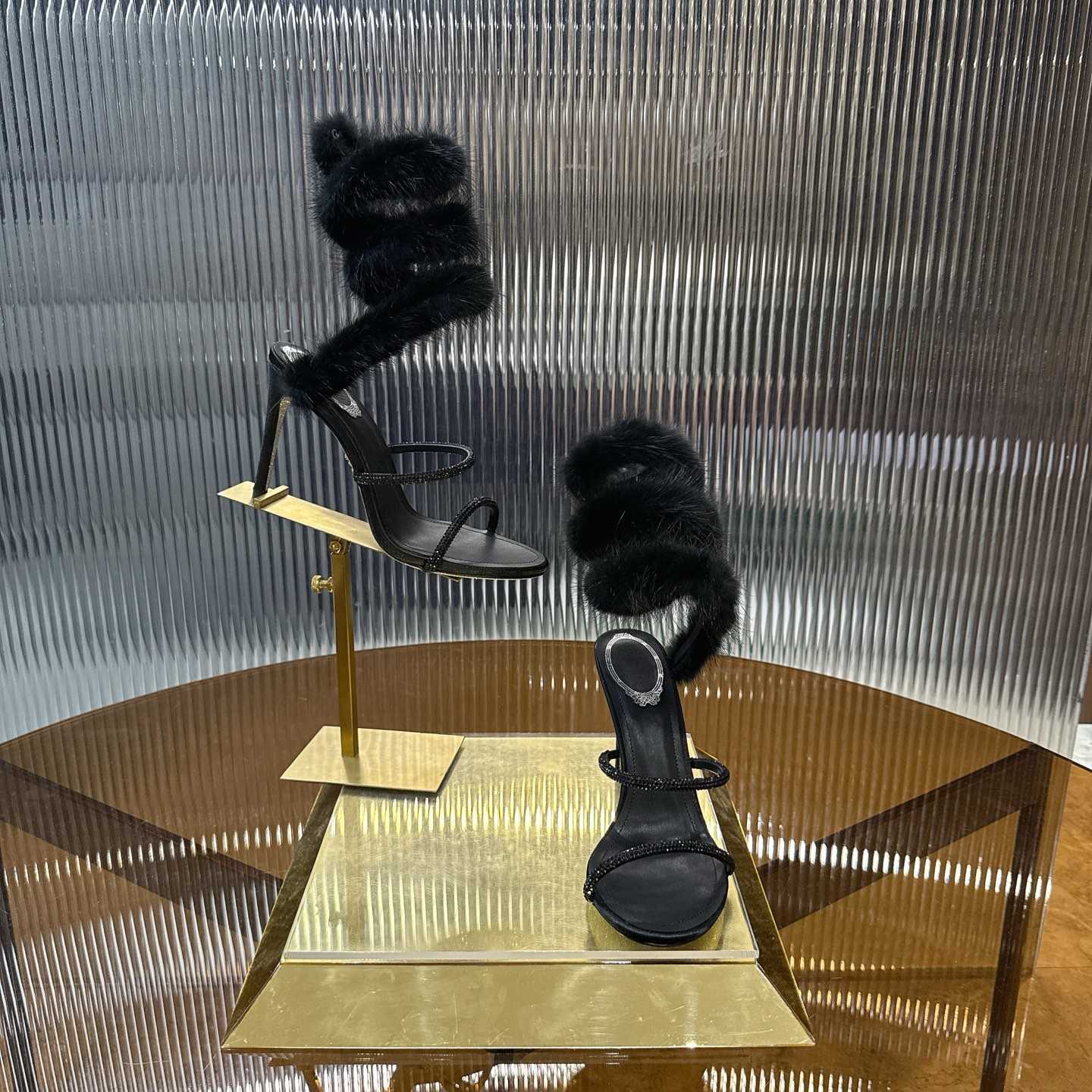 Rene Caovilla Lapin Fur-embellished 95mm Sandal   - DopestKickz