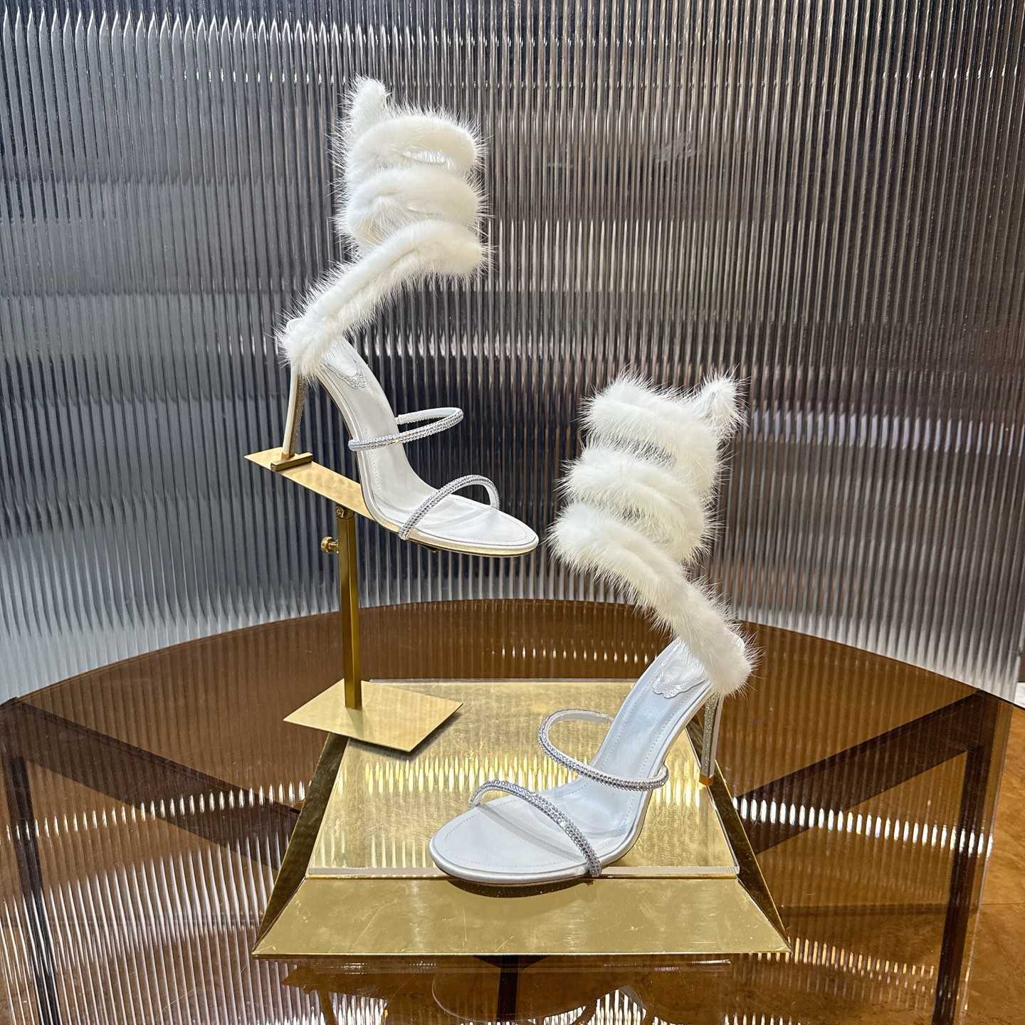 Rene Caovilla Lapin Fur-embellished 95mm Sandal   - DopestKickz