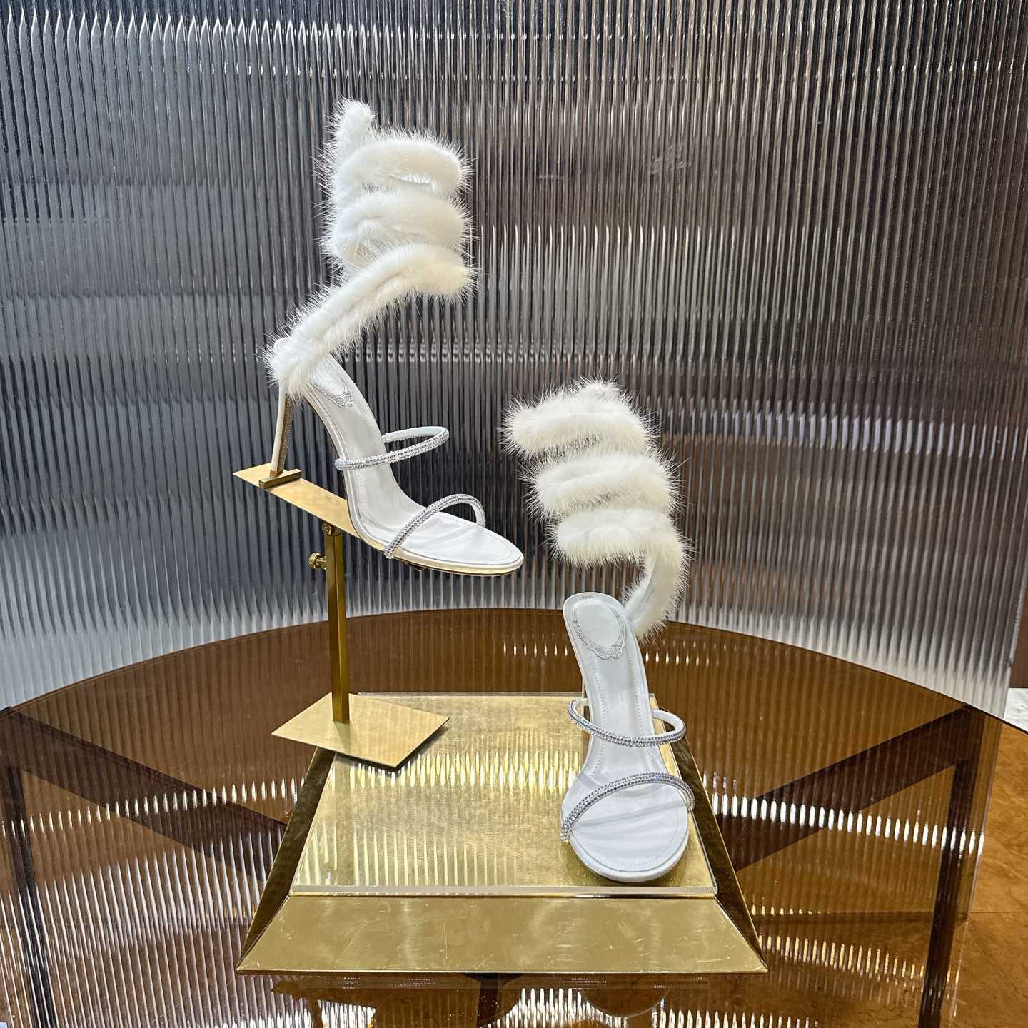 Rene Caovilla Lapin Fur-embellished 95mm Sandal   - DopestKickz