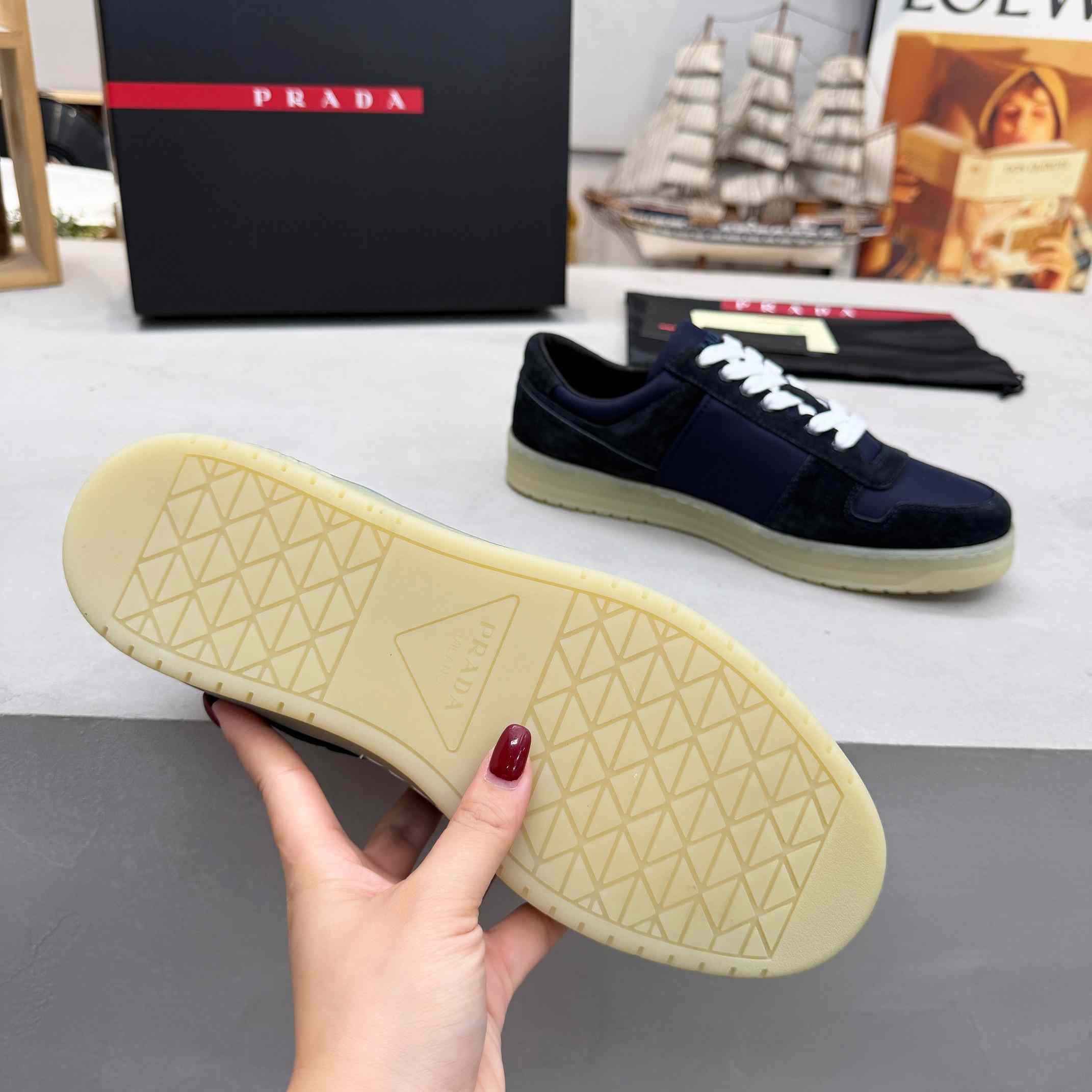 Prada Downtown Eyelets-detail Suede Sneakers - DopestKickz