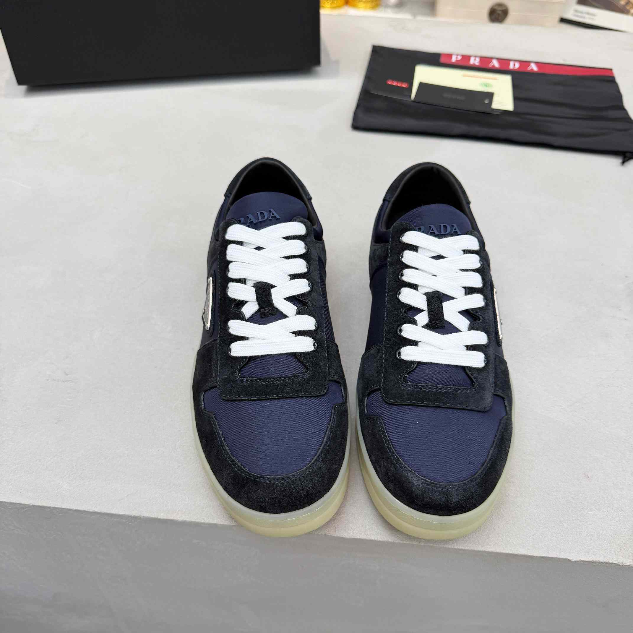 Prada Downtown Eyelets-detail Suede Sneakers - DopestKickz