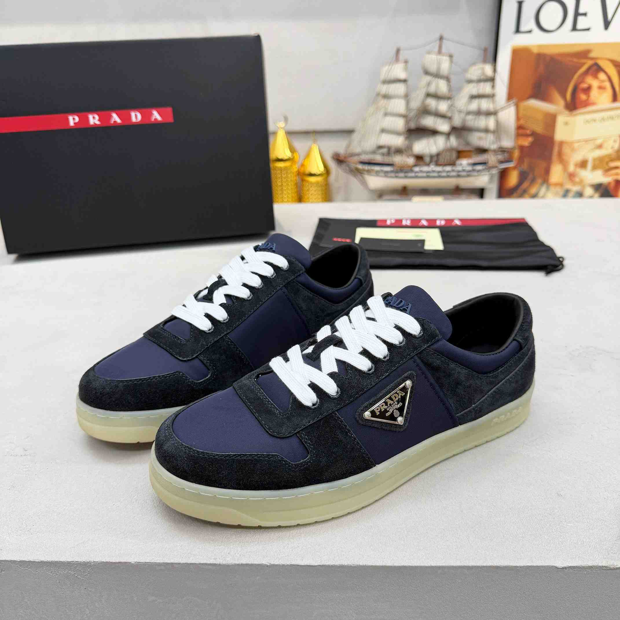 Prada Downtown Eyelets-detail Suede Sneakers - DopestKickz