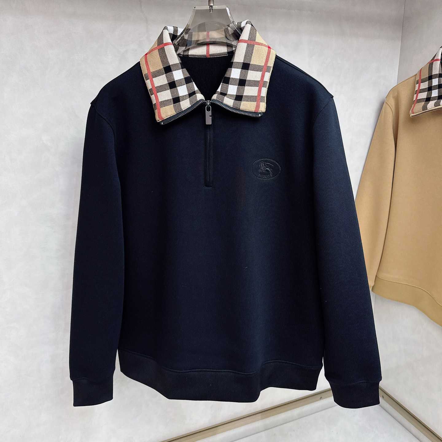 Burberry Check Collar Cotton Half-zip Sweatshirt - DopestKickz