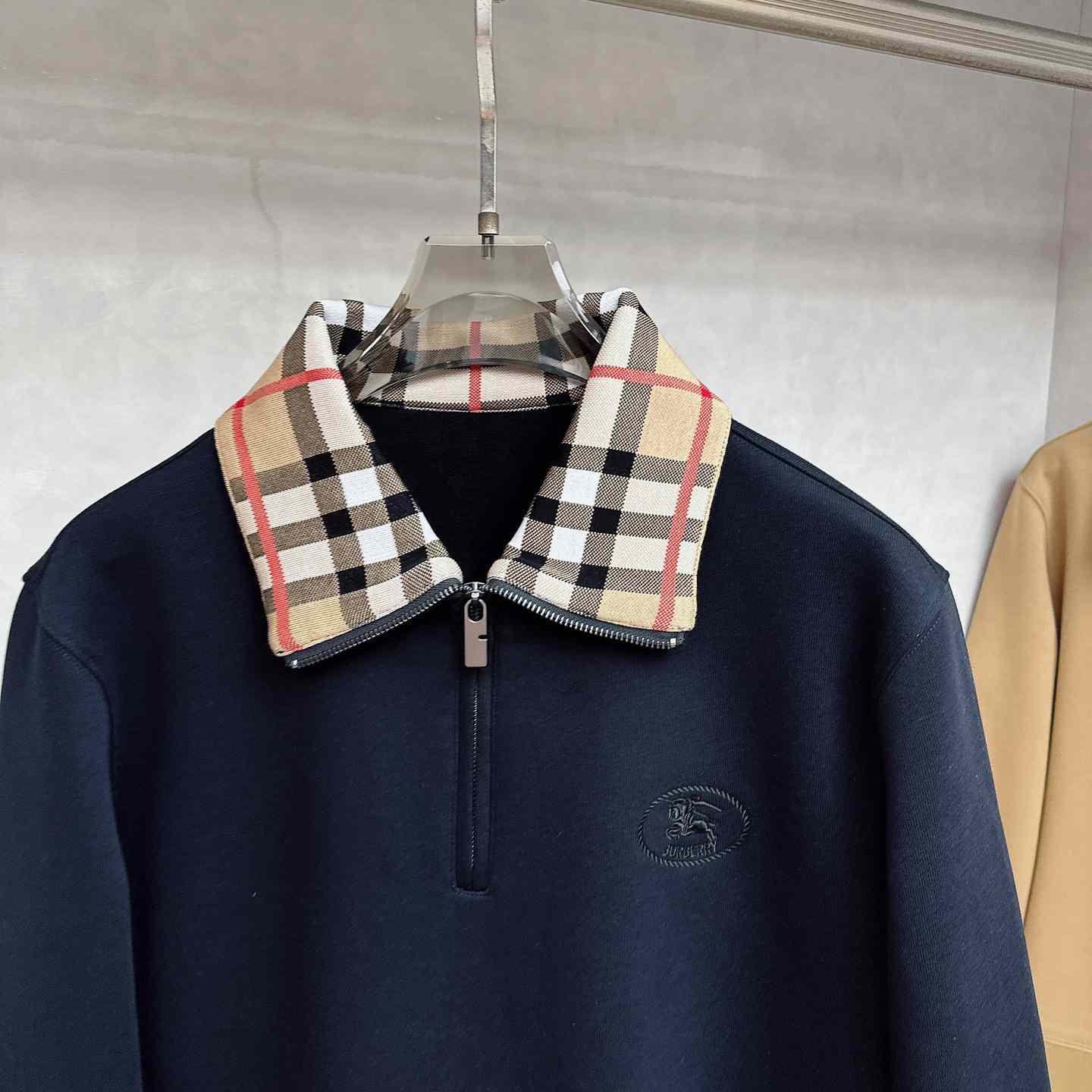 Burberry Check Collar Cotton Half-zip Sweatshirt - DopestKickz