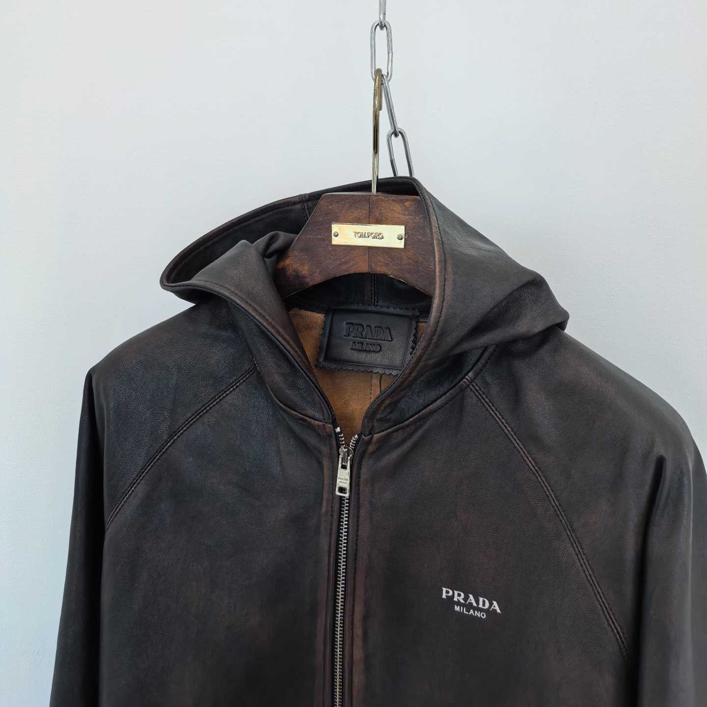 Prada Nappa Leather Hoodie Jacket - DopestKickz
