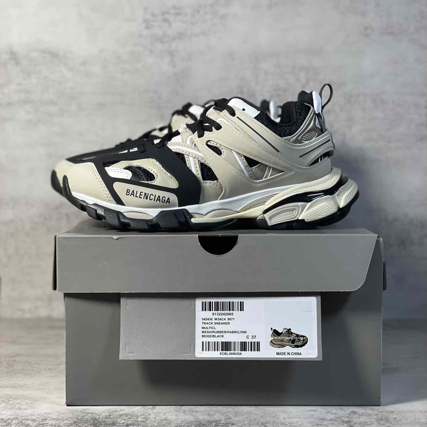Balenciaga Track Sneaker In Beige And Black Mesh And Nylon - DopestKickz