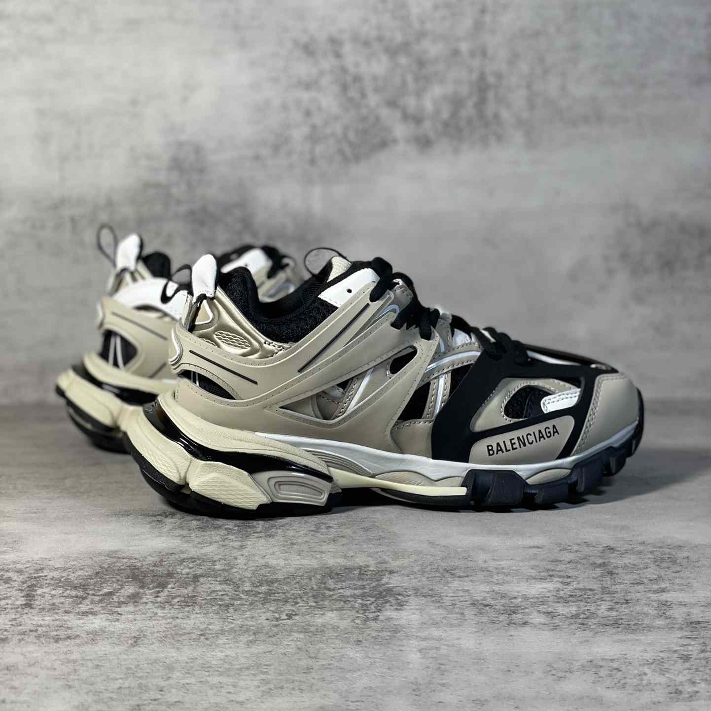Balenciaga Track Sneaker In Beige And Black Mesh And Nylon - DopestKickz