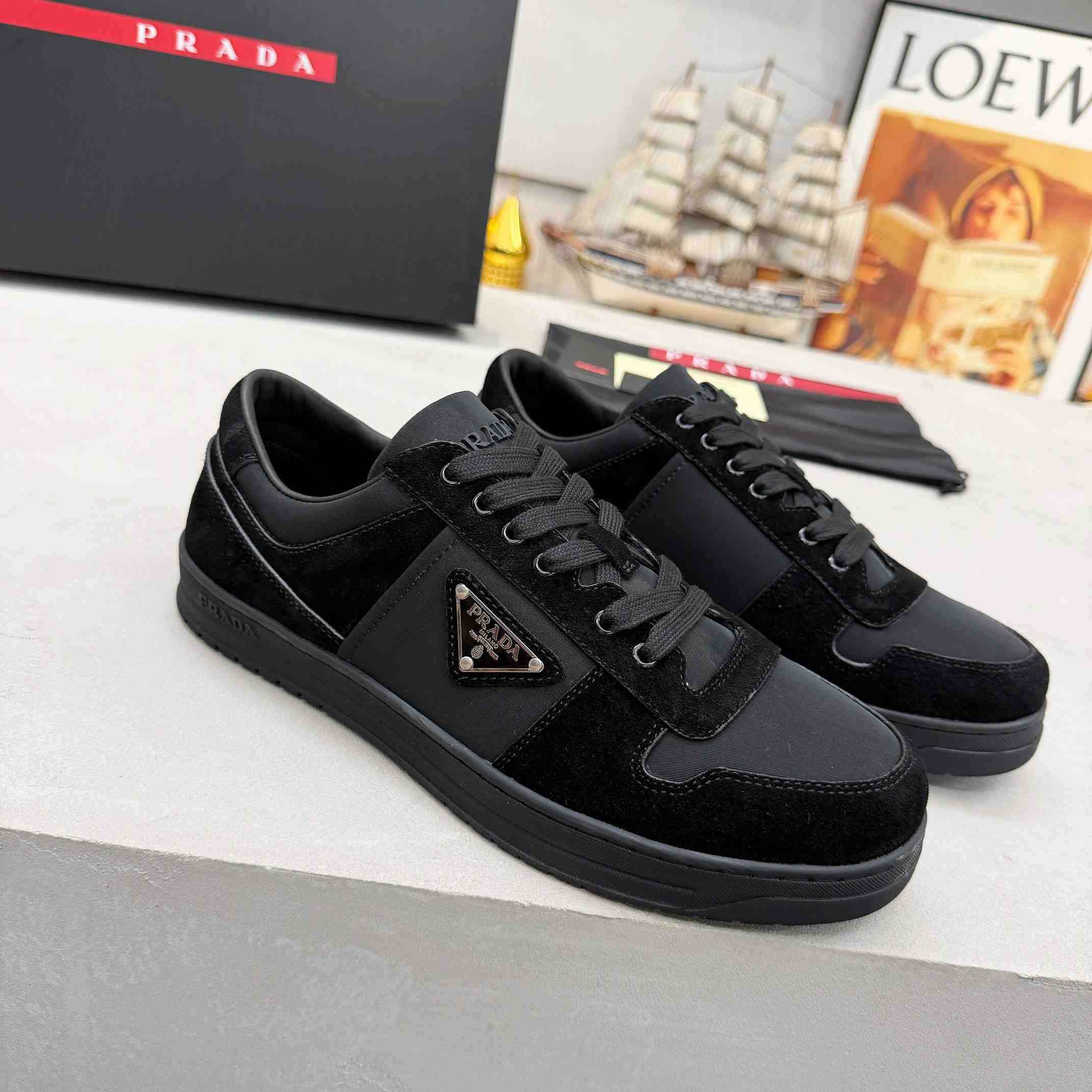 Prada Downtown Re-Nylon And Suede Sneakers - DopestKickz