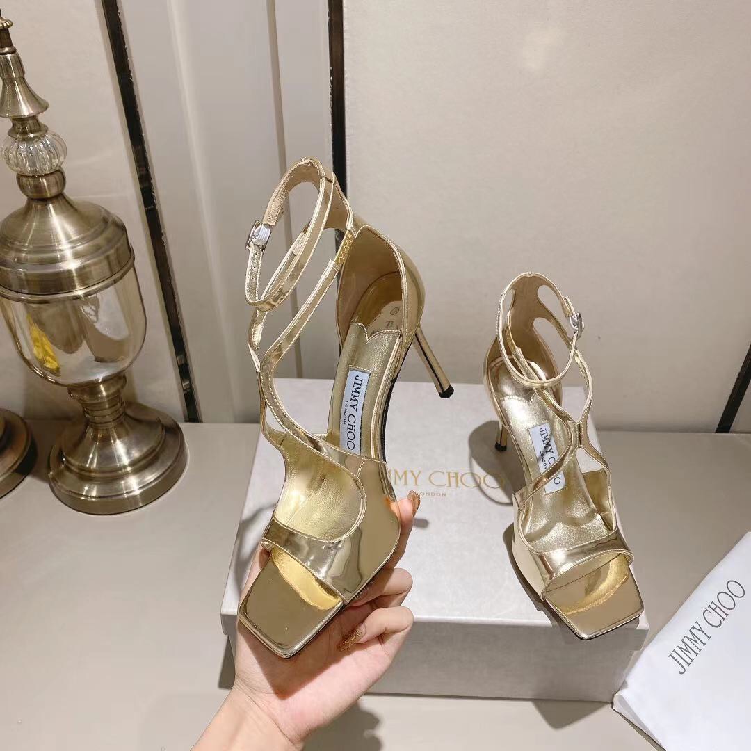 Jimmy Choo Gold Liquid Metal Leather Sandals  - DopestKickz