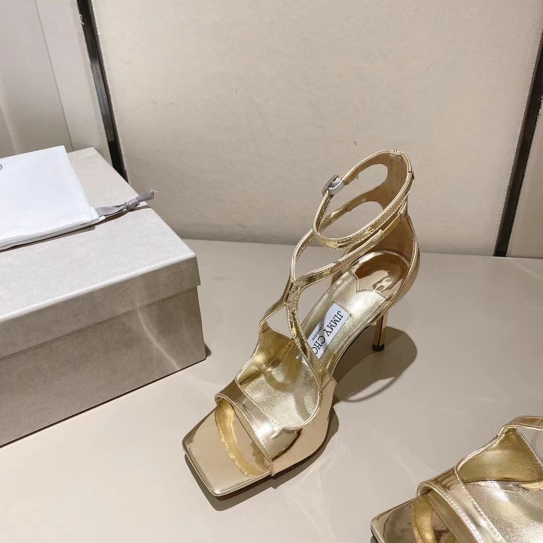 Jimmy Choo Gold Liquid Metal Leather Sandals  - DopestKickz