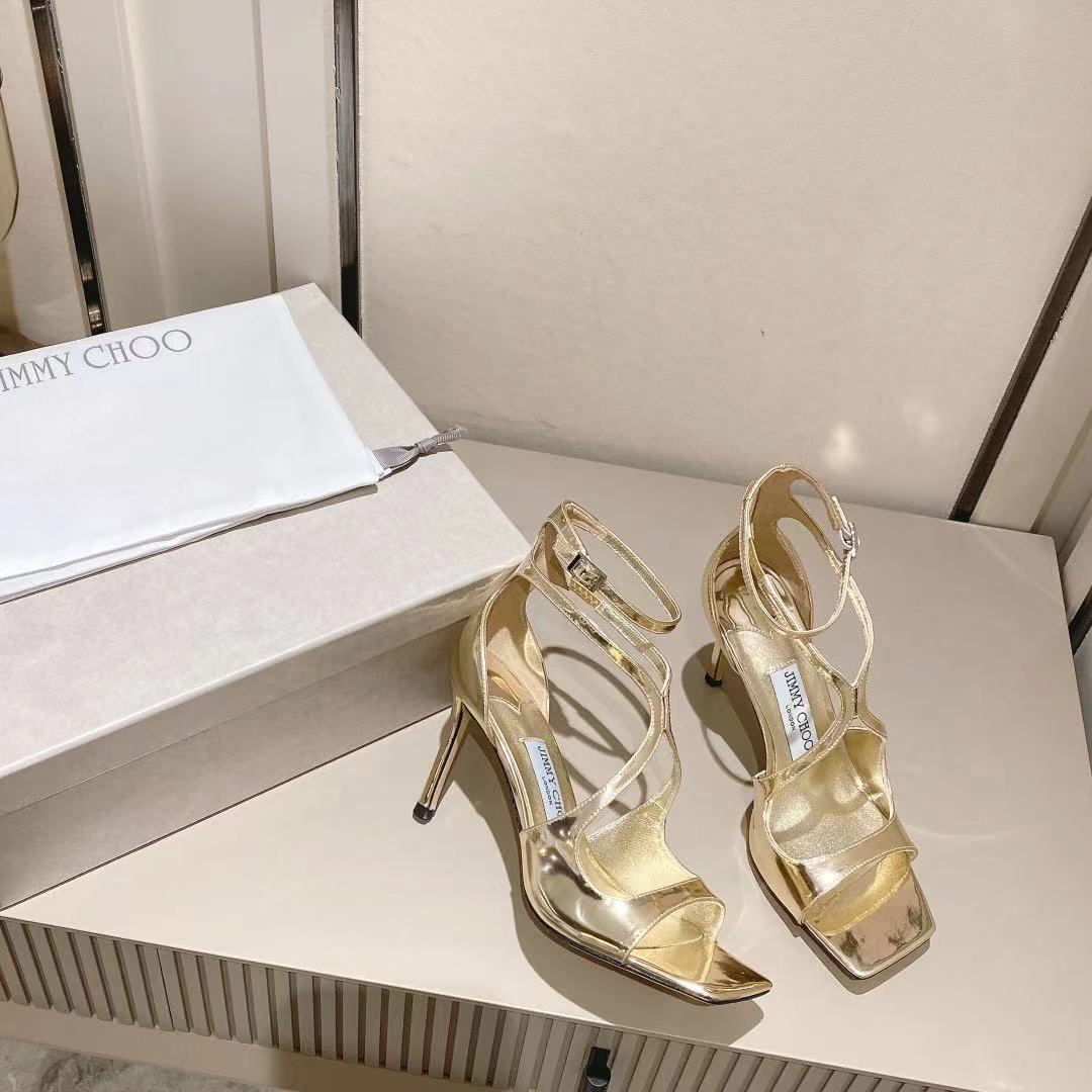 Jimmy Choo Gold Liquid Metal Leather Sandals  - DopestKickz