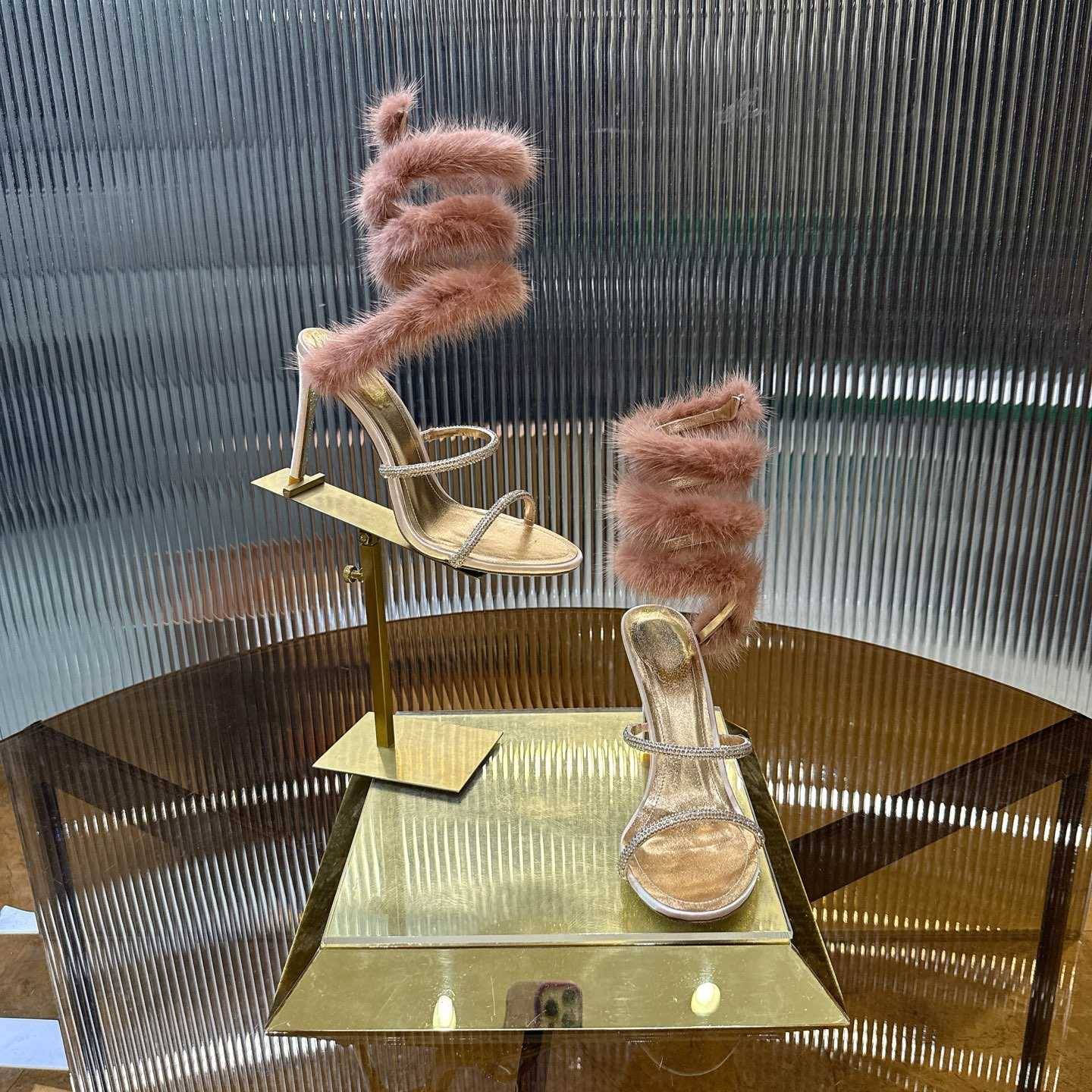 Rene Caovilla Lapin Fur-embellished 95mm Sandal   - DopestKickz