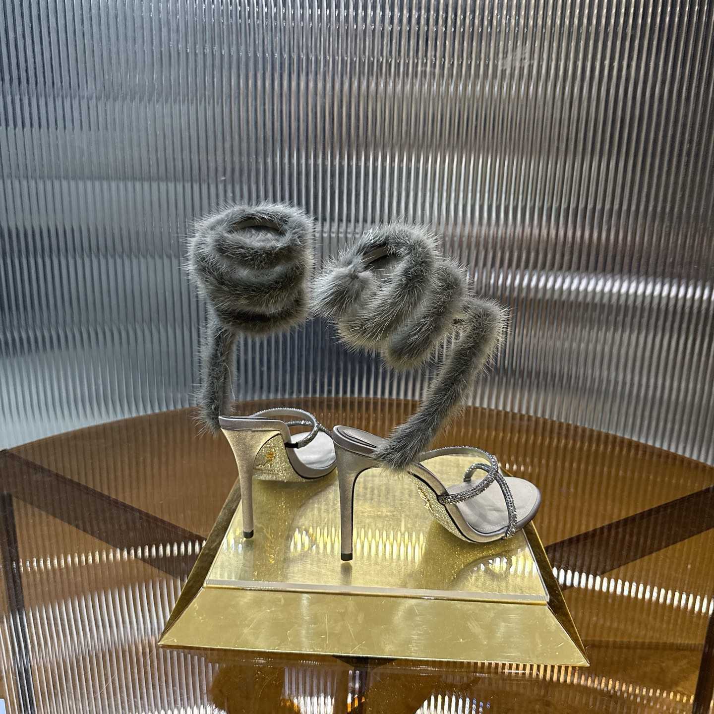 Rene Caovilla Lapin Fur-embellished 95mm Sandal   - DopestKickz