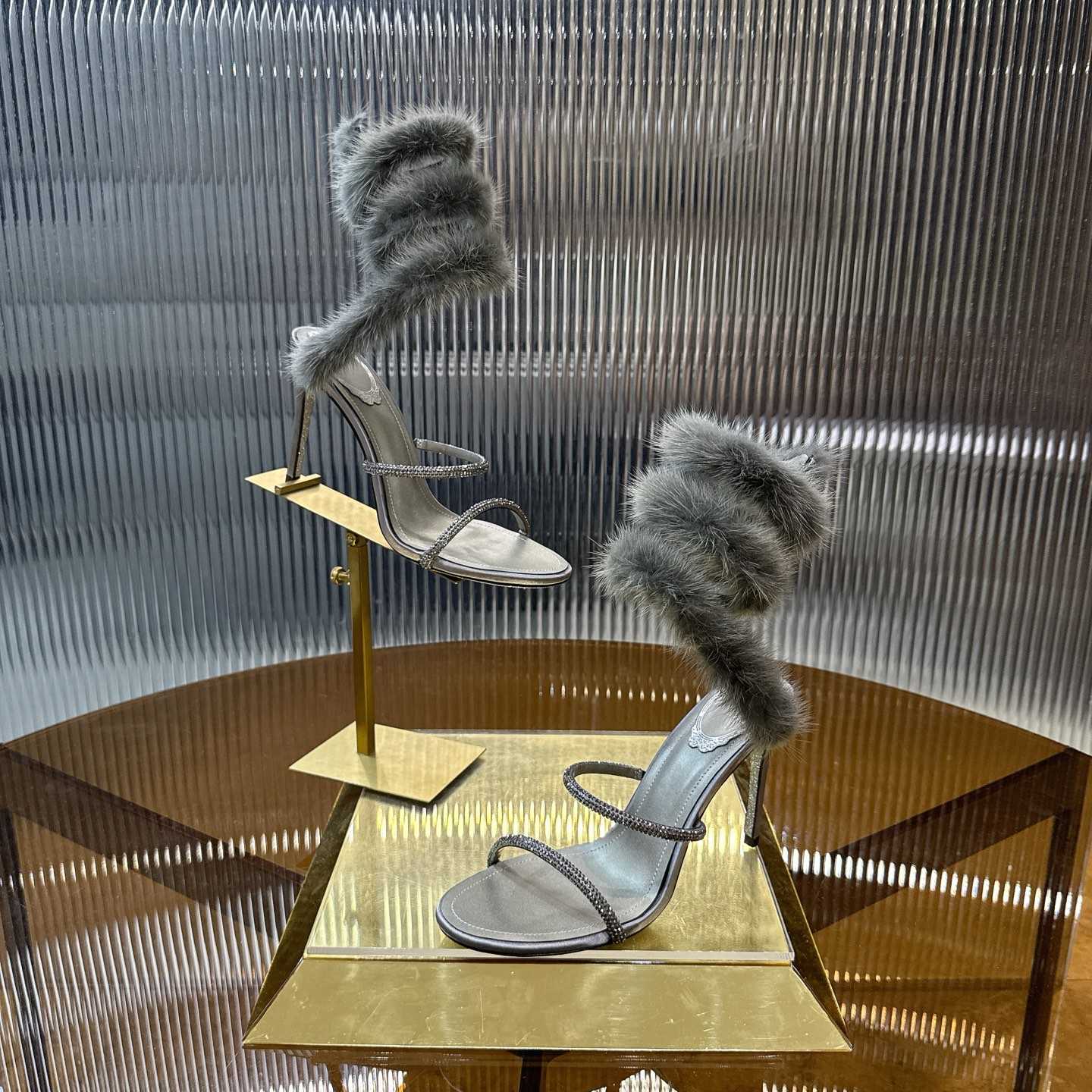 Rene Caovilla Lapin Fur-embellished 95mm Sandal   - DopestKickz