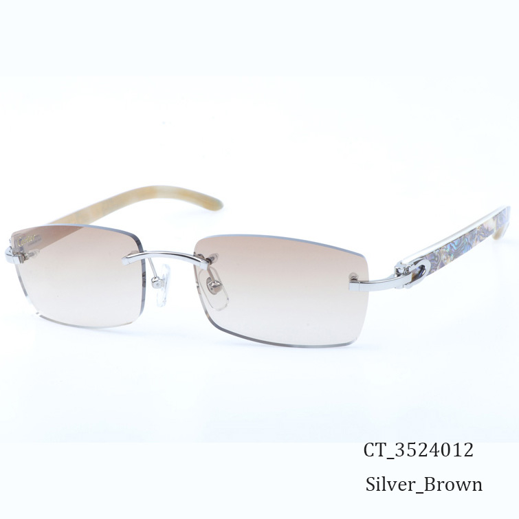 Cartier CT_3524012 Shell Mix White Buffalo Sunglasses In Silver Brown - DopestKickz