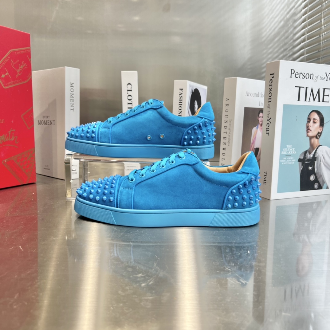 Christian Louboutin Louis Junior Spikes Orlato Flat 'Blue' - DopestKickz