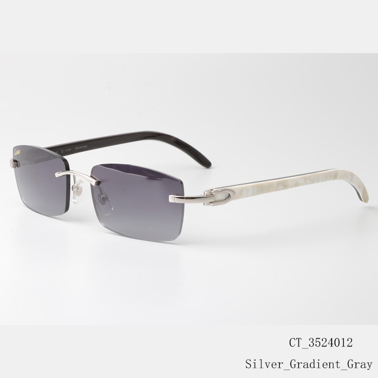 Cartier CT_3524012 White Mix Black Buffalo Sunglasses In Silver Gradient Gray - DopestKickz