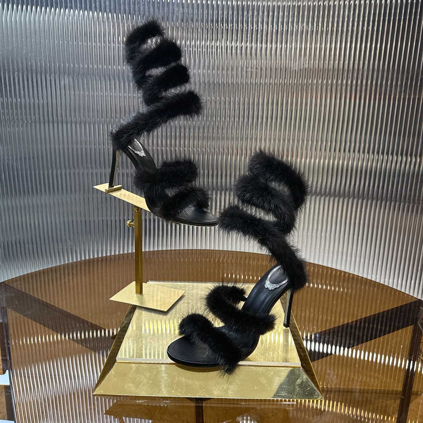 Rene Caovilla Lapin Fur-embellished 95mm Sandal   - DopestKickz