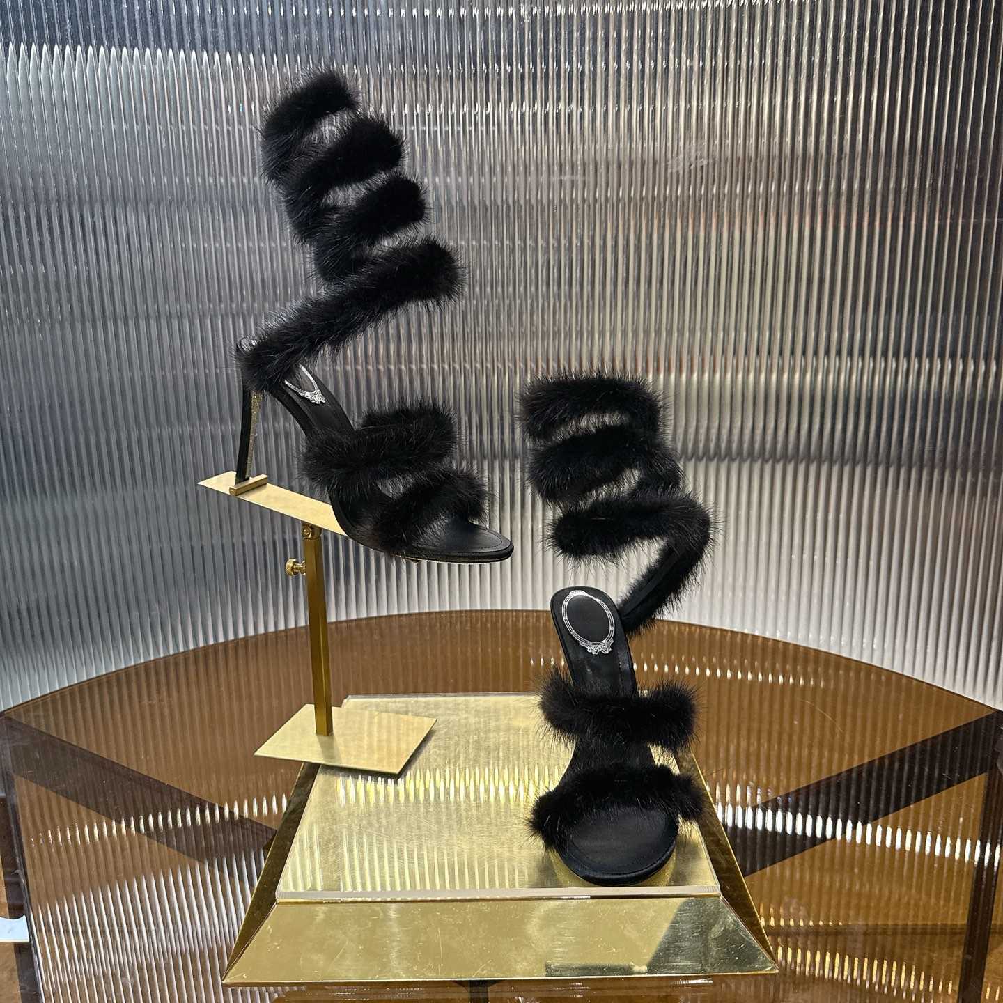 Rene Caovilla Lapin Fur-embellished 95mm Sandal   - DopestKickz