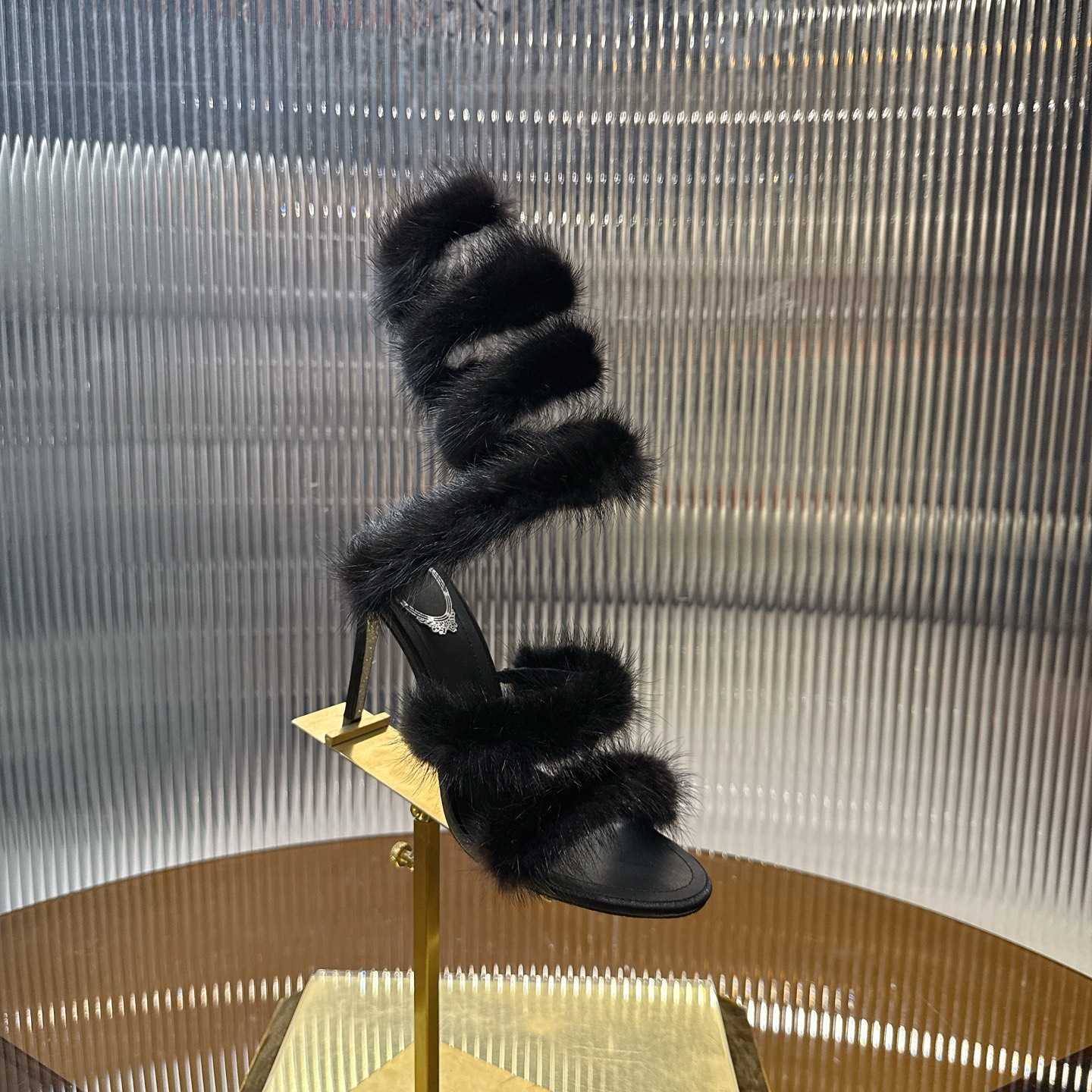 Rene Caovilla Lapin Fur-embellished 95mm Sandal   - DopestKickz