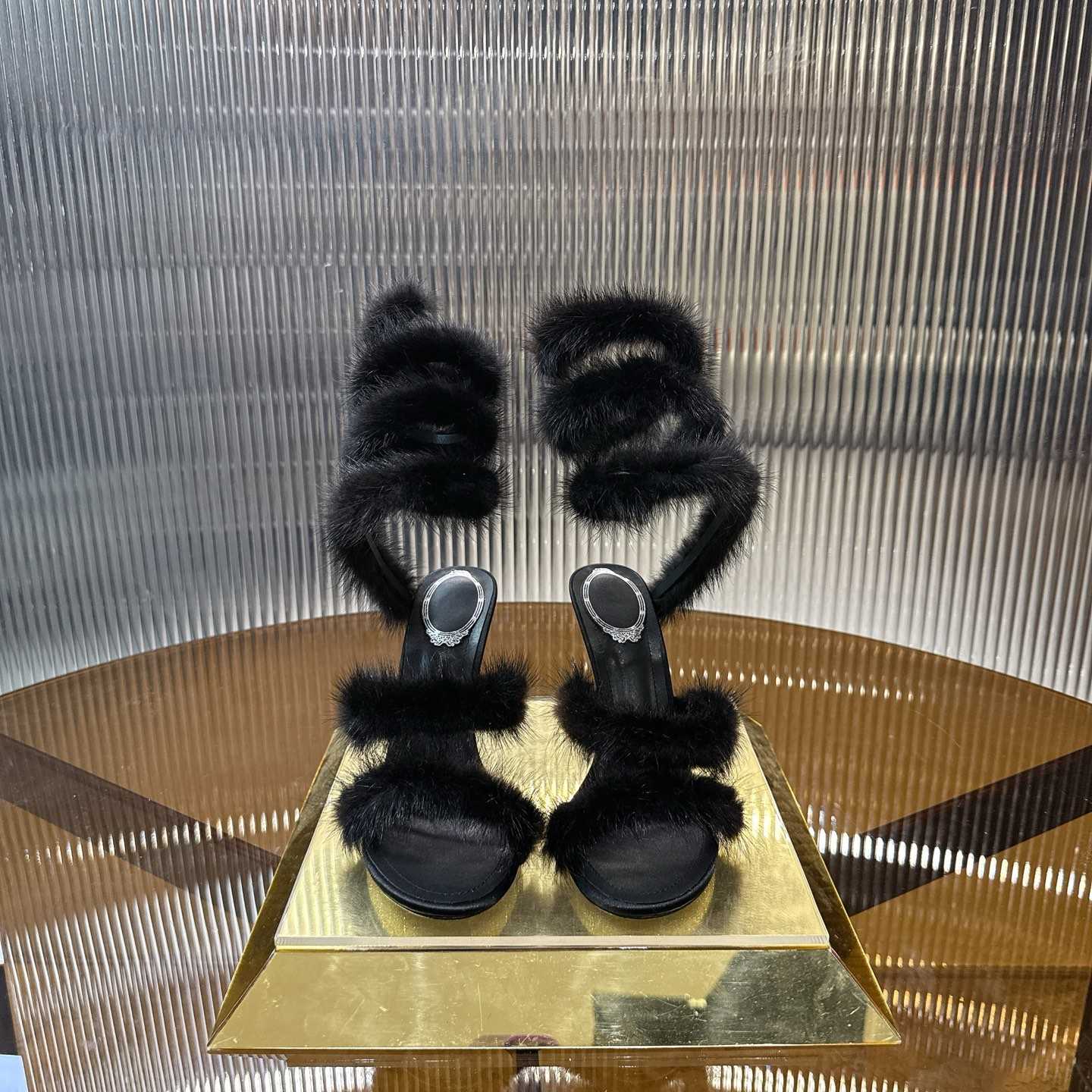 Rene Caovilla Lapin Fur-embellished 95mm Sandal   - DopestKickz