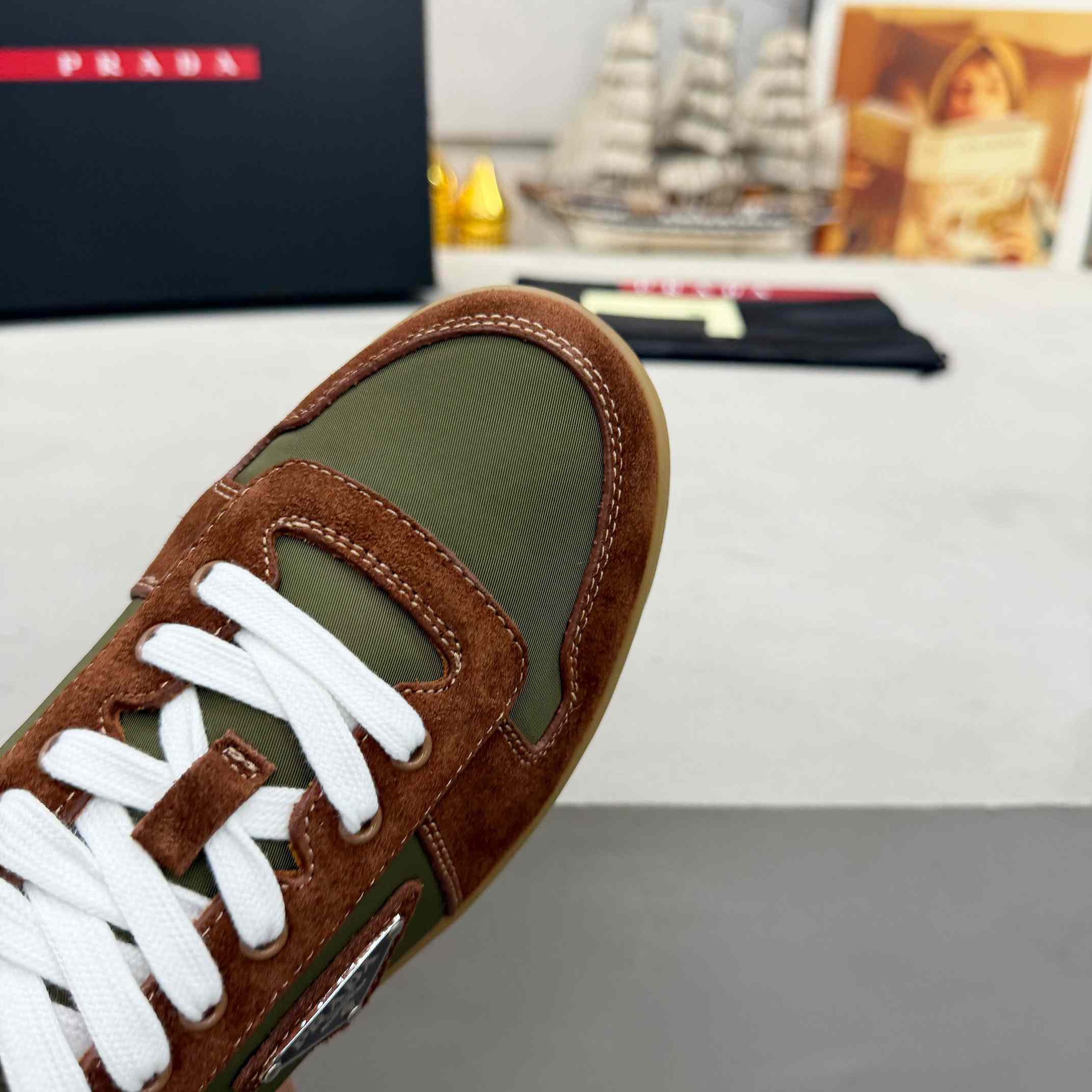 Prada Downtown Re-Nylon And Suede Sneakers - DopestKickz