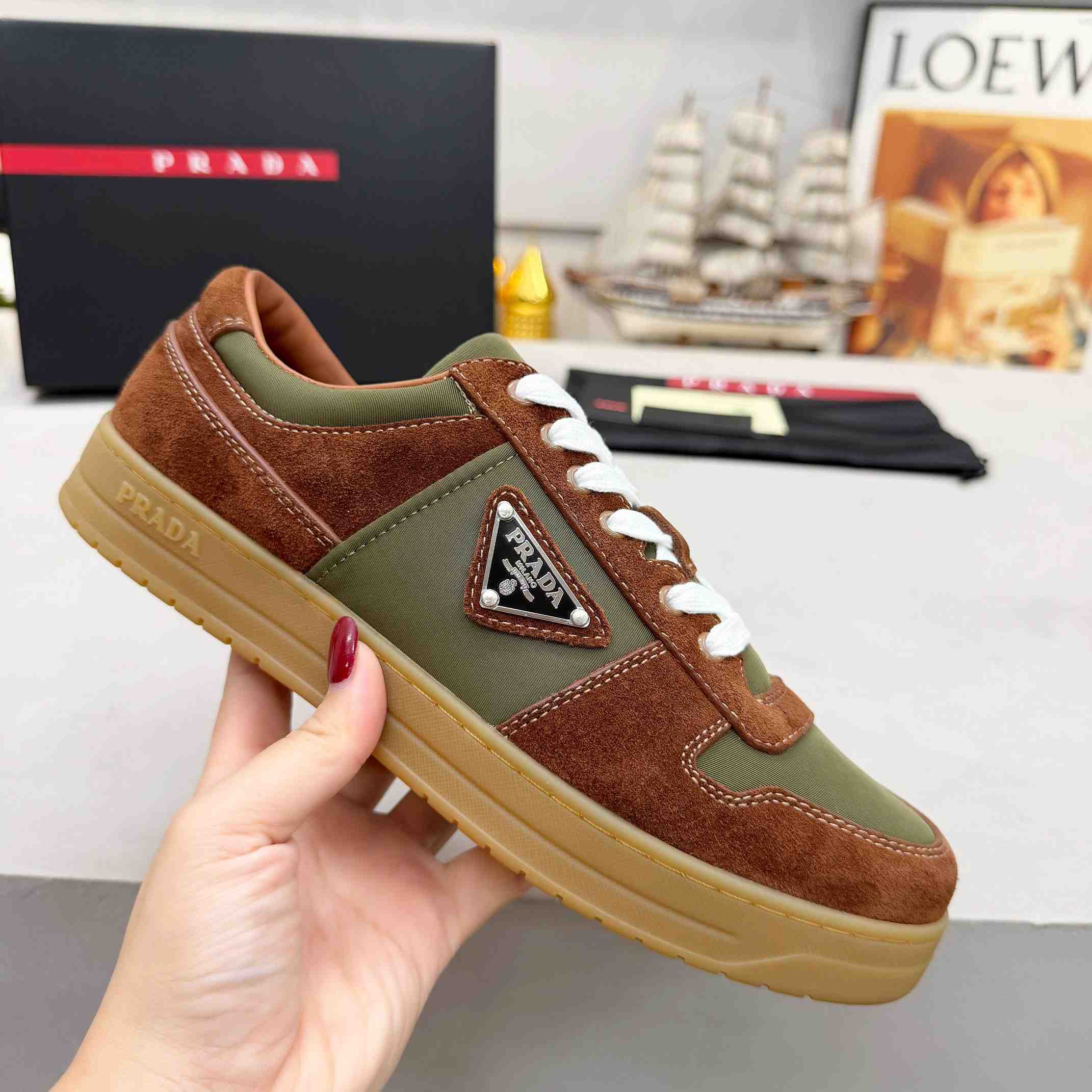 Prada Downtown Re-Nylon And Suede Sneakers - DopestKickz
