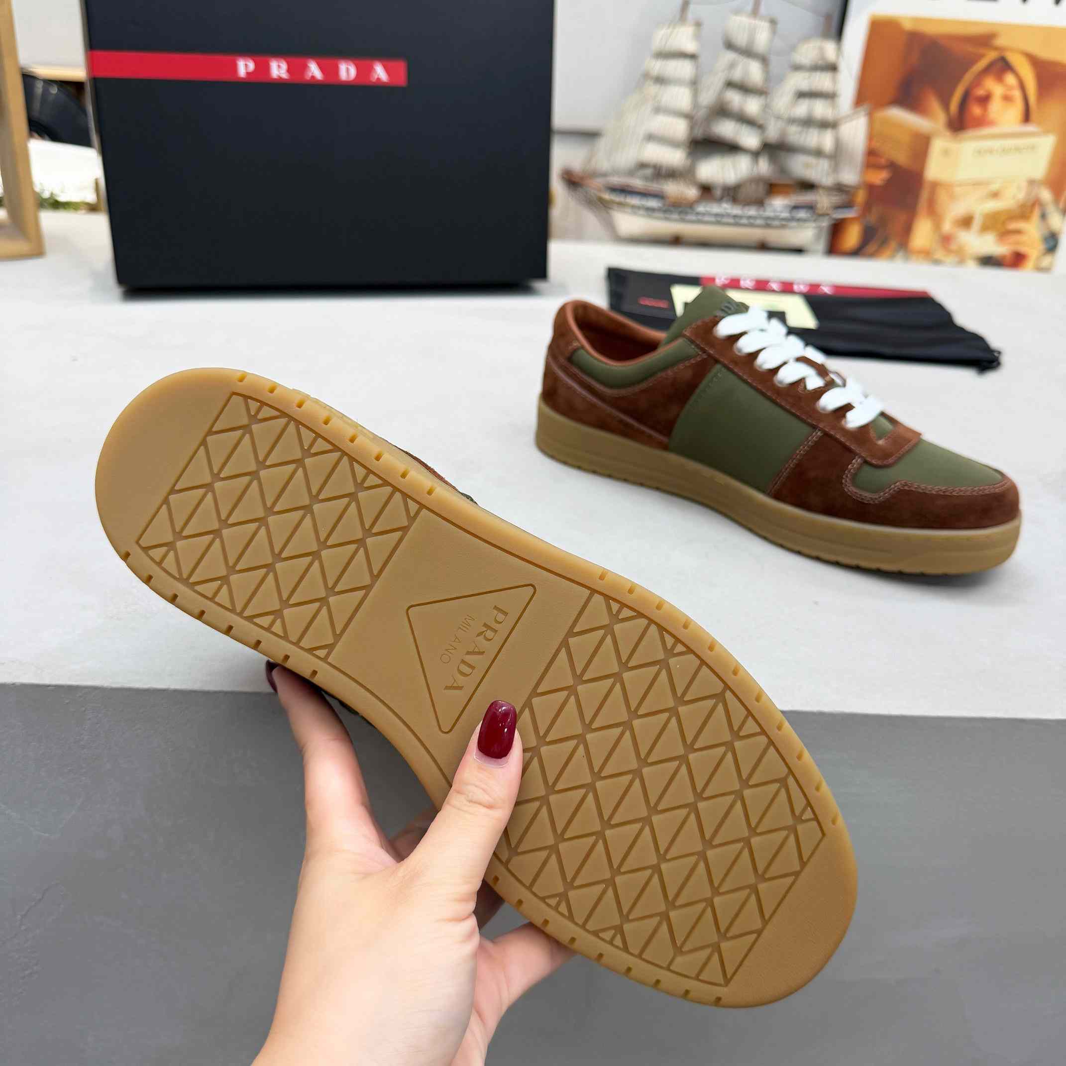 Prada Downtown Re-Nylon And Suede Sneakers - DopestKickz