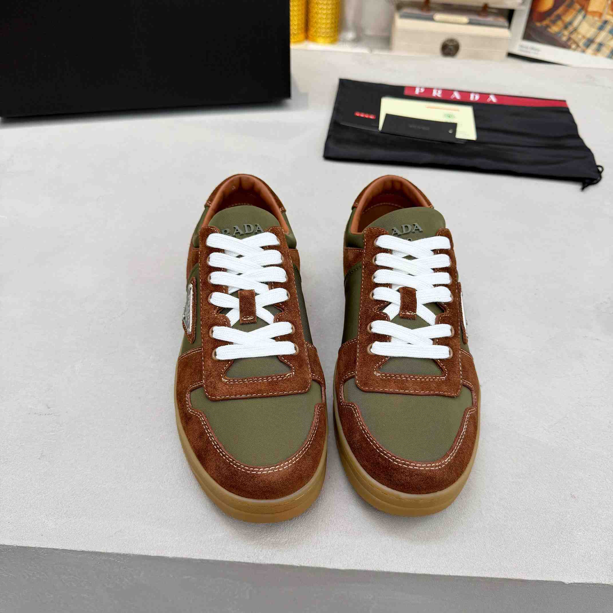 Prada Downtown Re-Nylon And Suede Sneakers - DopestKickz