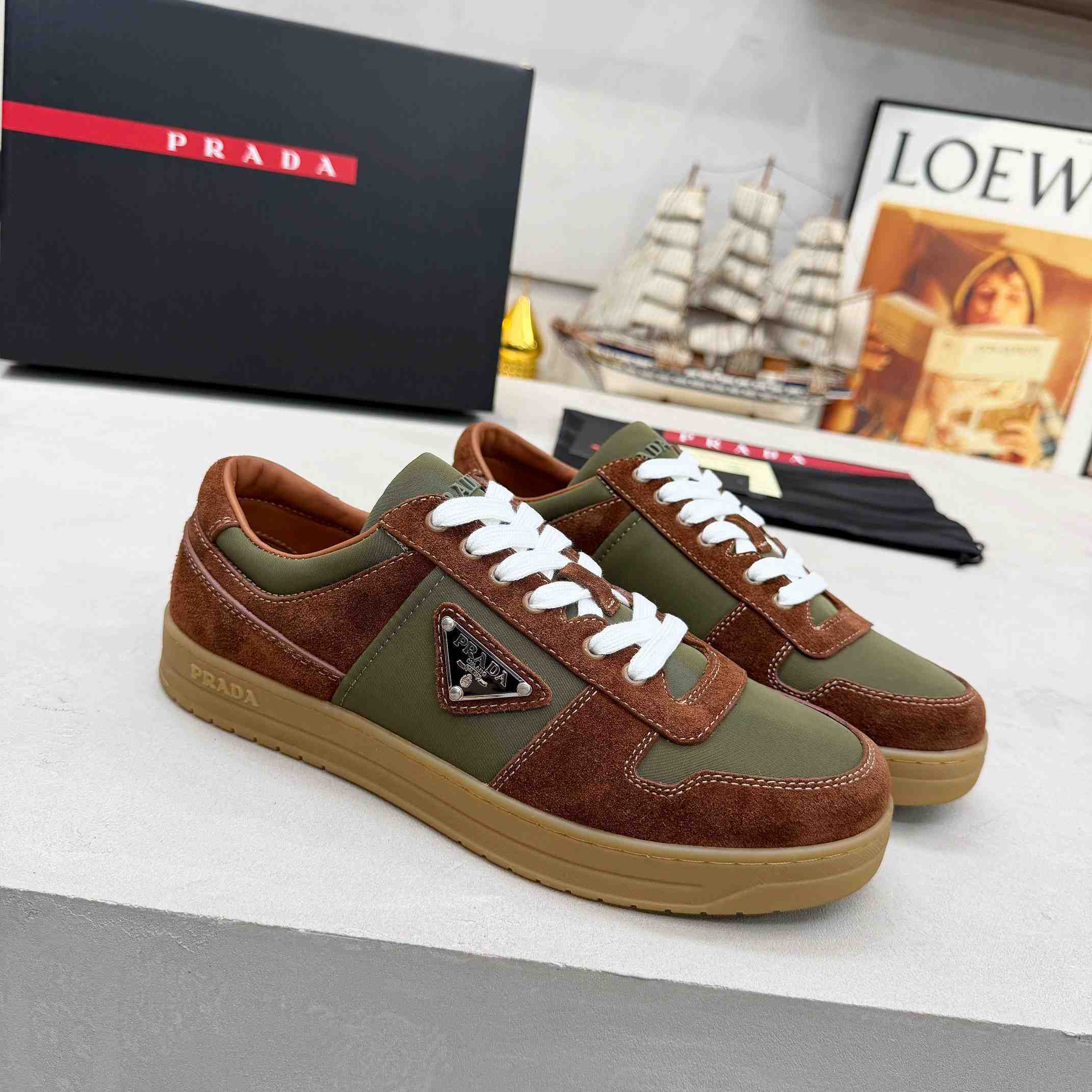 Prada Downtown Re-Nylon And Suede Sneakers - DopestKickz