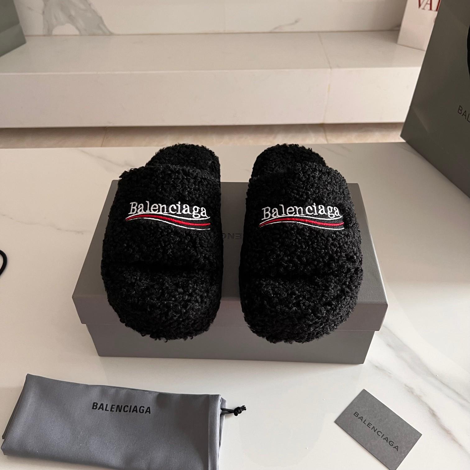 Balenciaga Furry Slide Sandals - DopestKickz