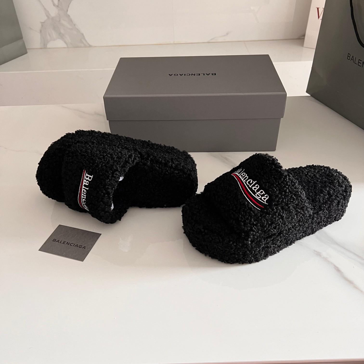 Balenciaga Furry Slide Sandals - DopestKickz
