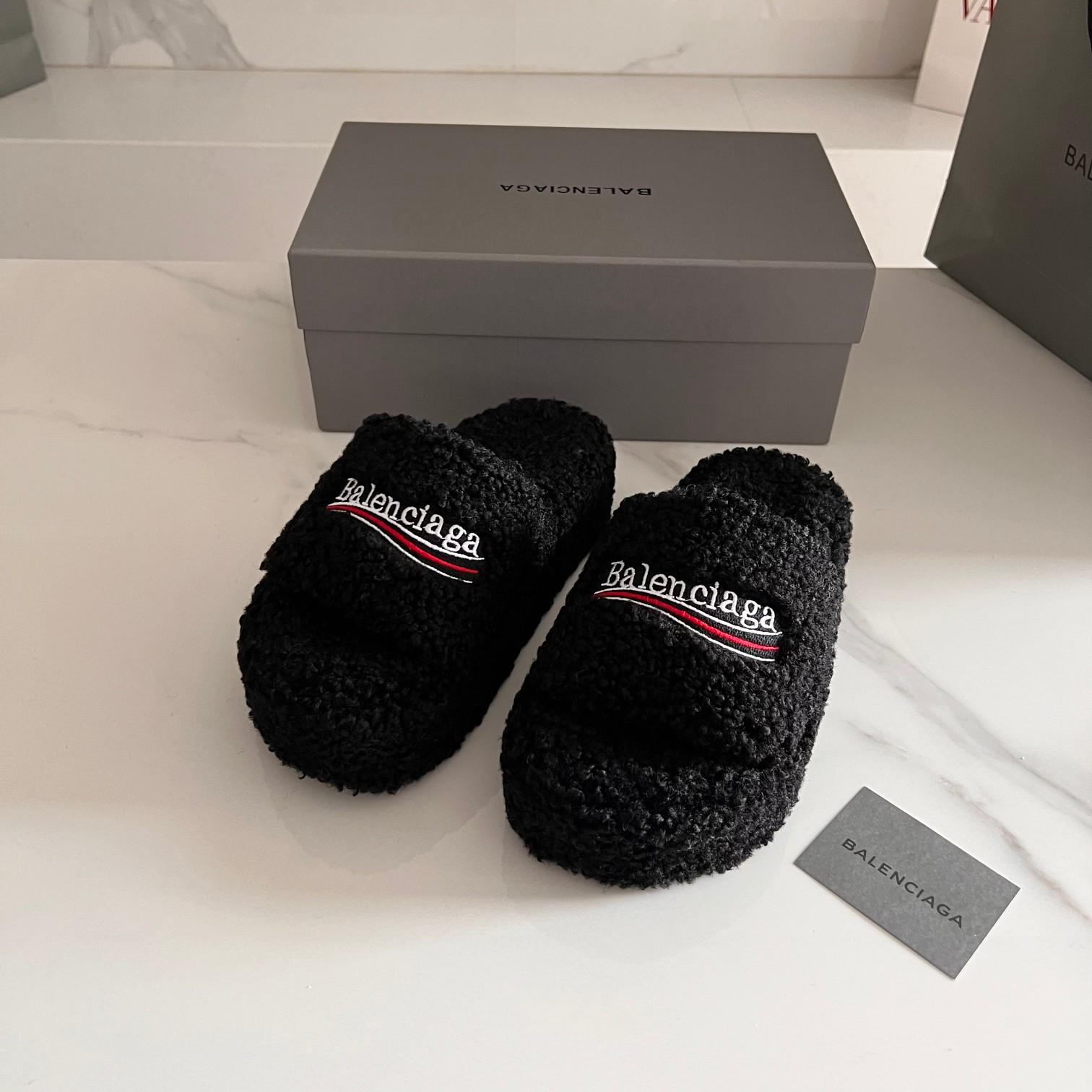 Balenciaga Furry Slide Sandals - DopestKickz