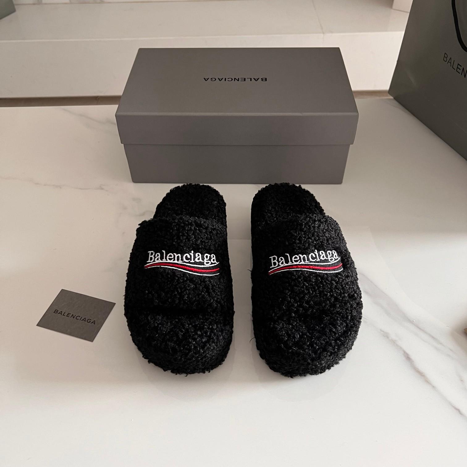 Balenciaga Furry Slide Sandals - DopestKickz