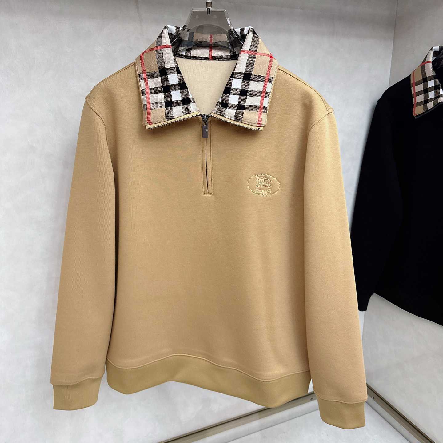 Burberry Check Collar Cotton Half-zip Sweatshirt - DopestKickz