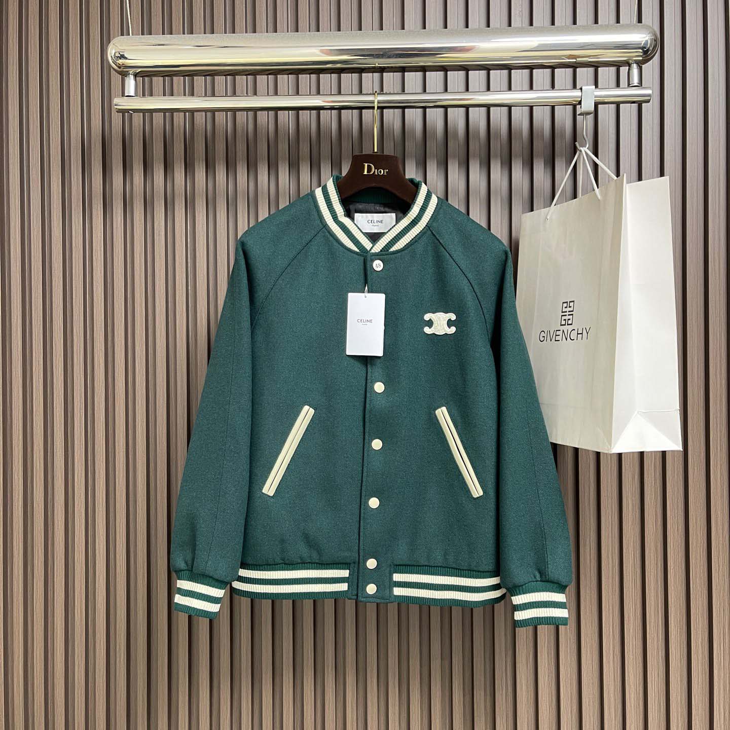 Celine Triomphe Teddy Jacket In Textured Wool - DopestKickz