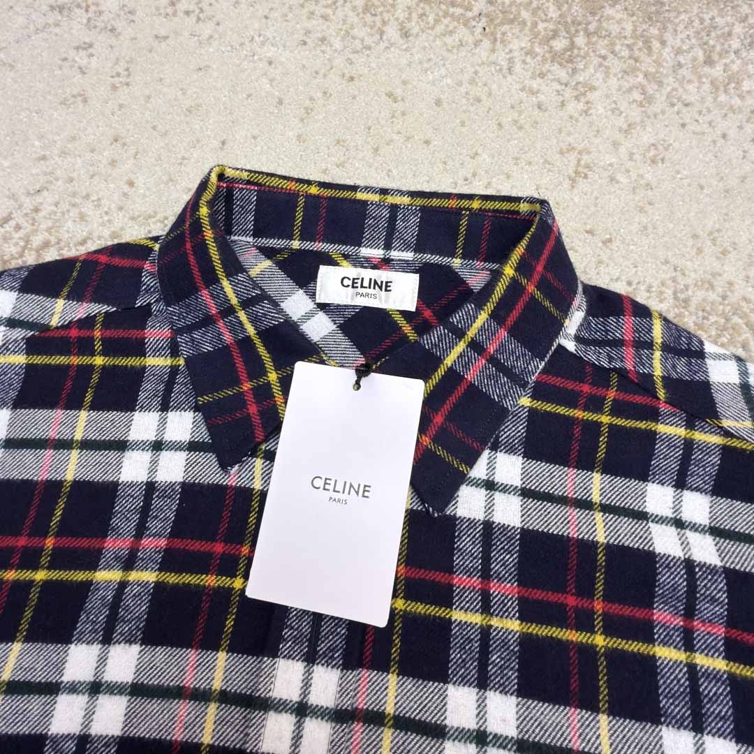 Celine Relaxed Shirt In Brushed Checked Wool - DopestKickz