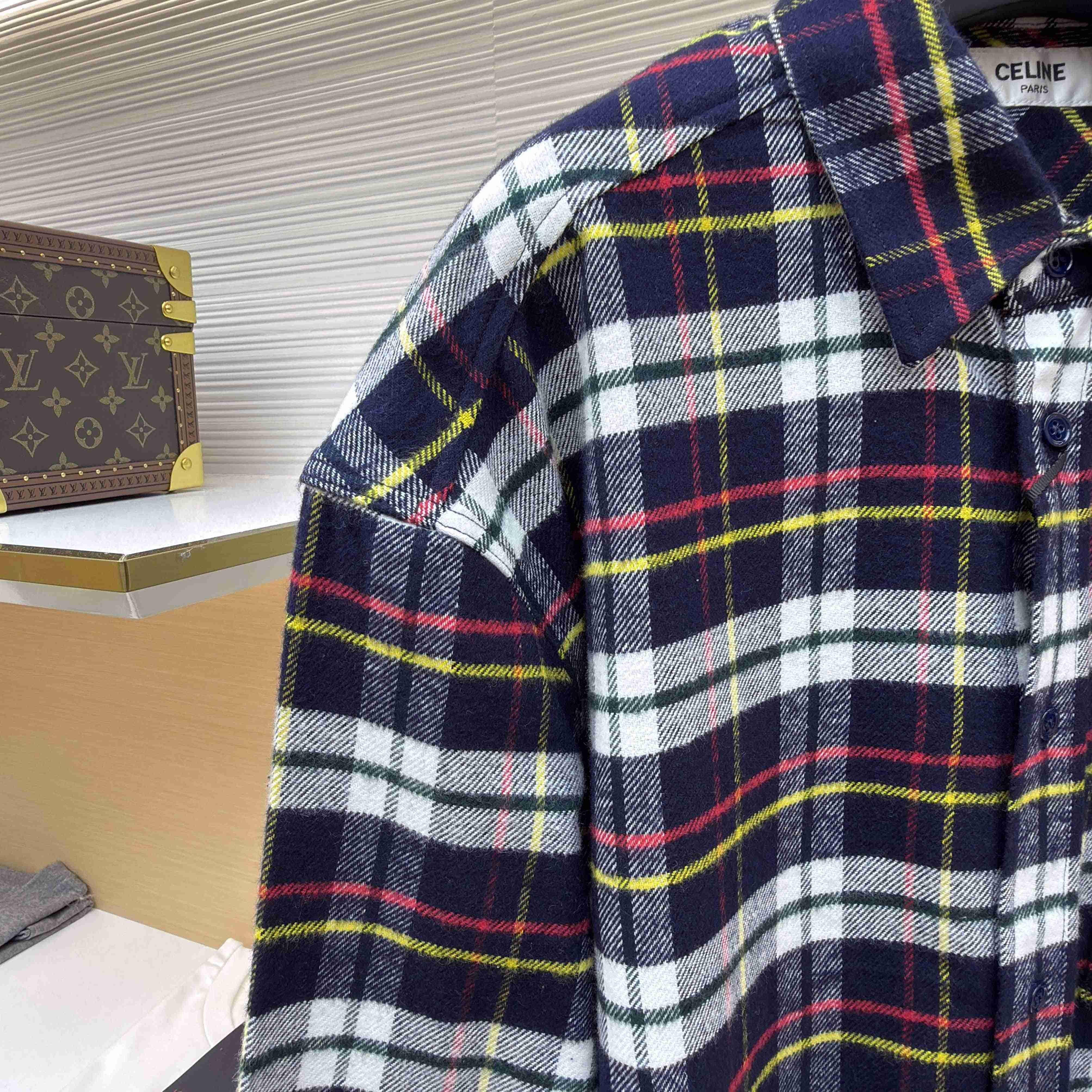 Celine Relaxed Shirt In Brushed Checked Wool - DopestKickz