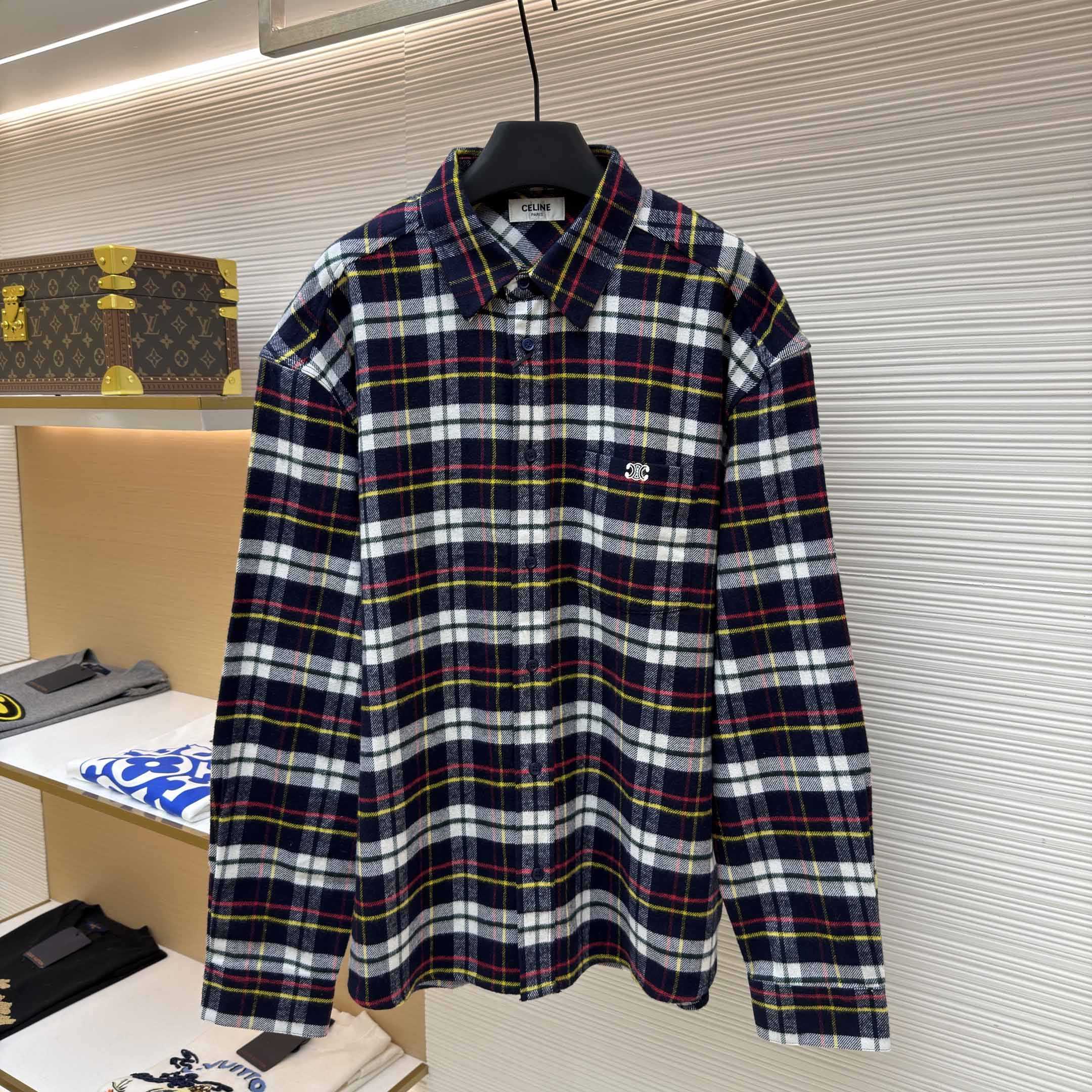 Celine Relaxed Shirt In Brushed Checked Wool - DopestKickz