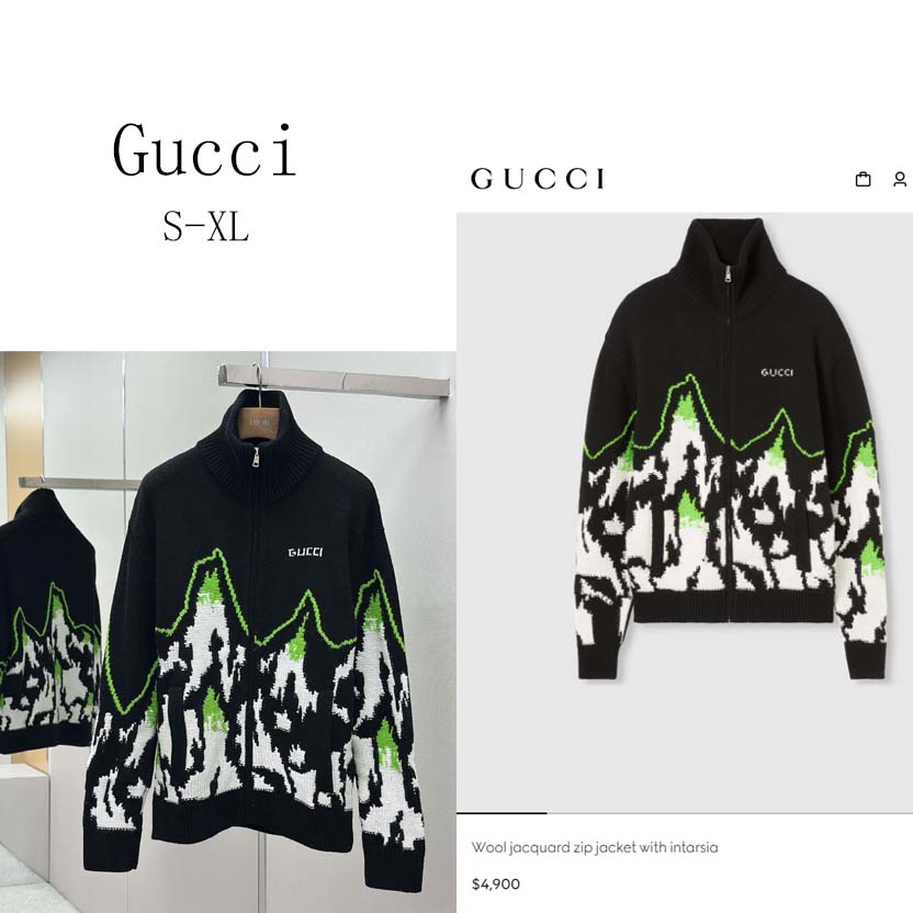 Gucci Wool Jacquard Zip Jacket With Intarsia - DopestKickz
