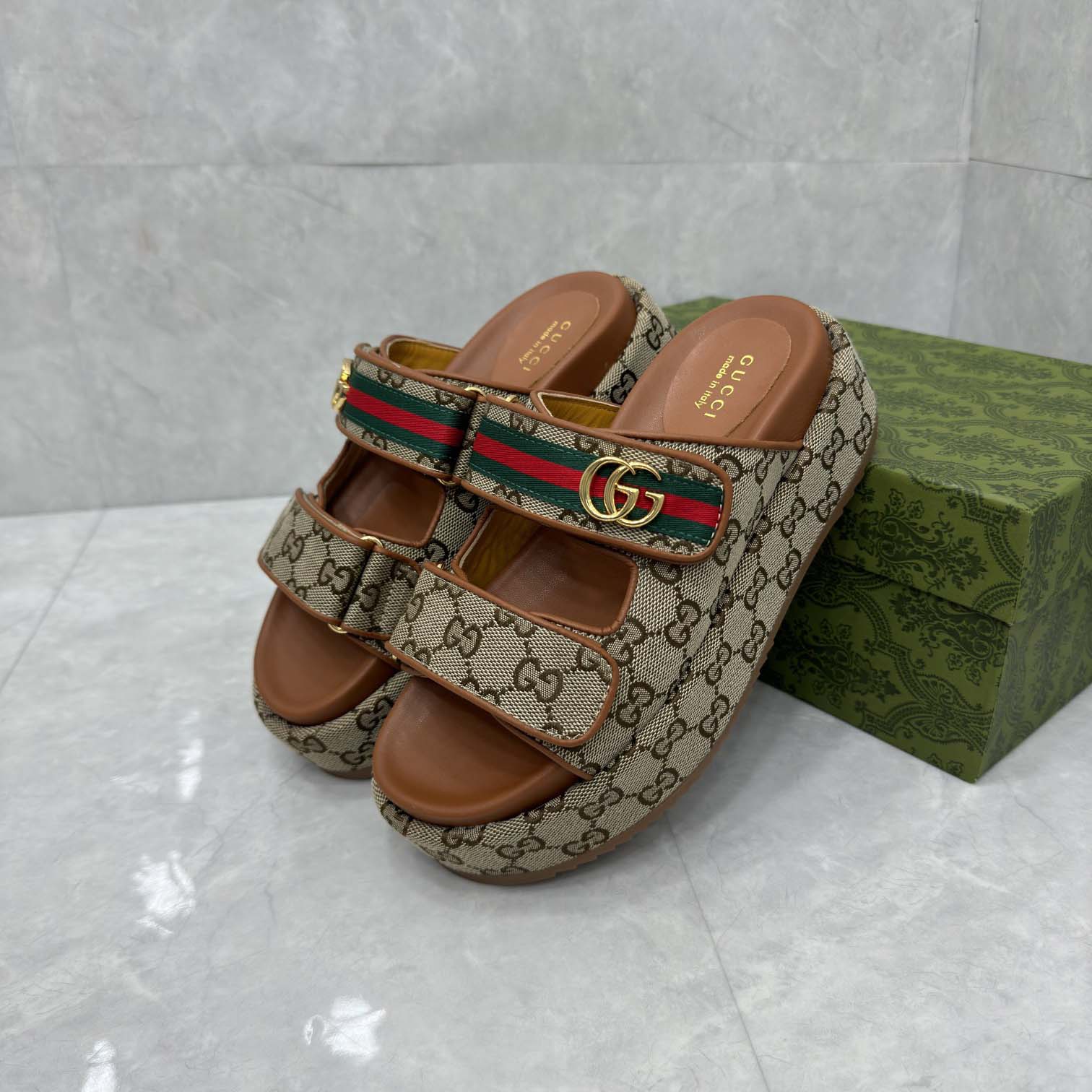 Gucci Platform GG Canvas Slides - DopestKickz