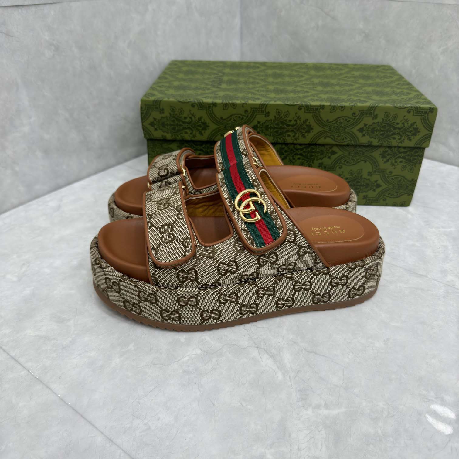 Gucci Platform GG Canvas Slides - DopestKickz