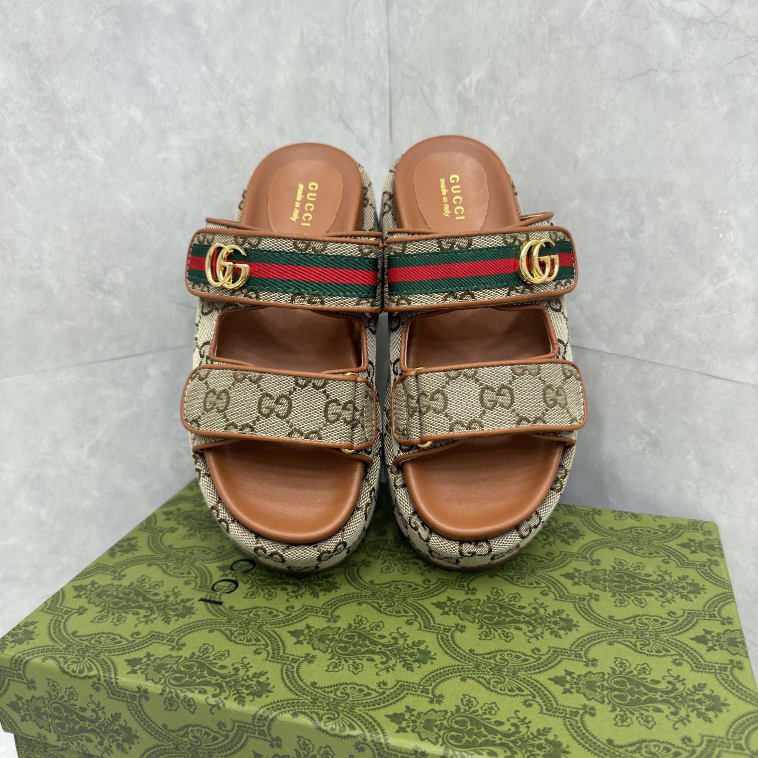 Gucci Platform GG Canvas Slides - DopestKickz