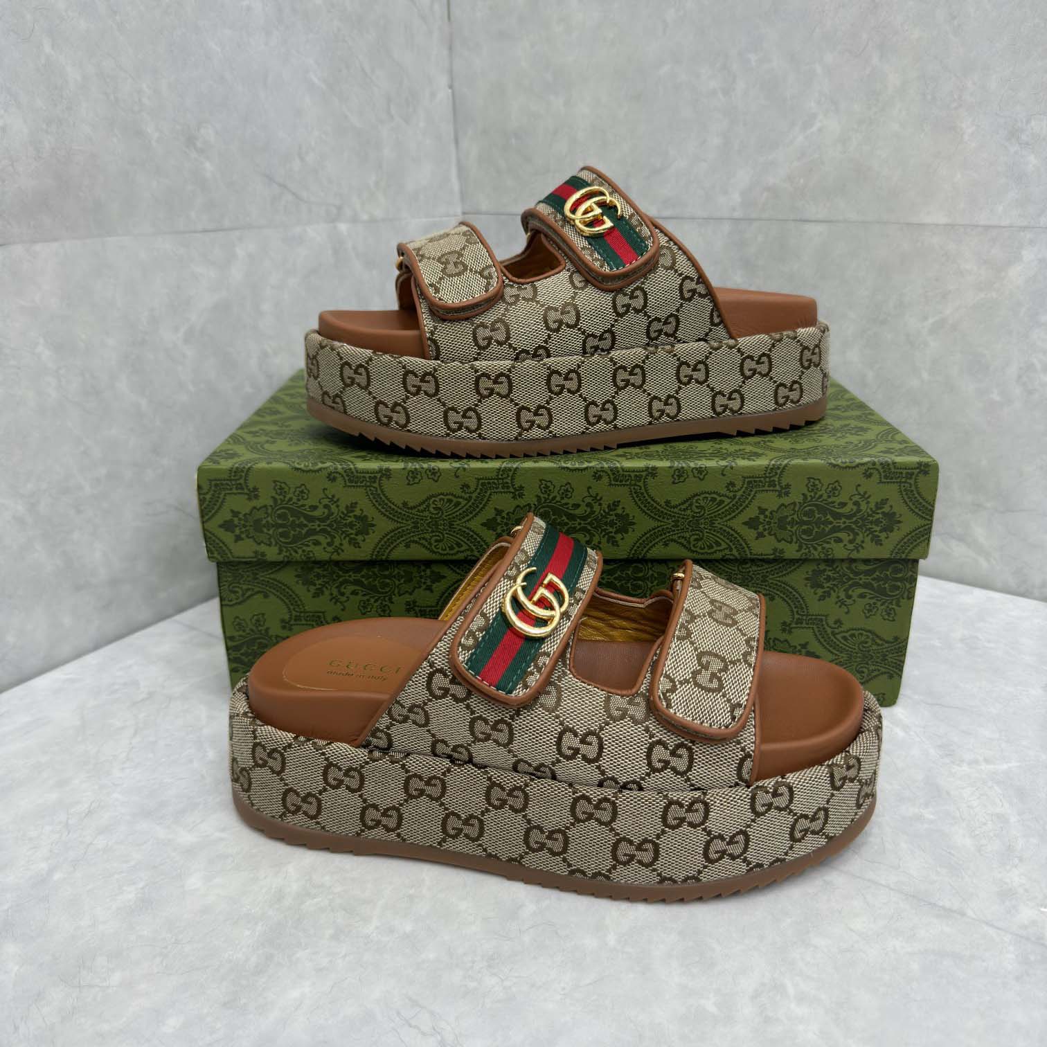 Gucci Platform GG Canvas Slides - DopestKickz