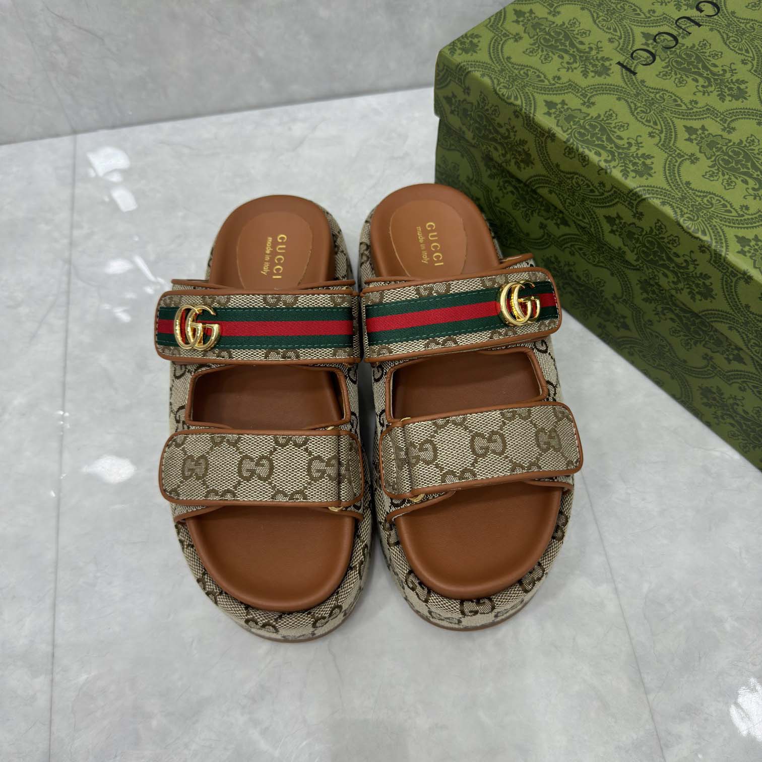Gucci Platform GG Canvas Slides - DopestKickz