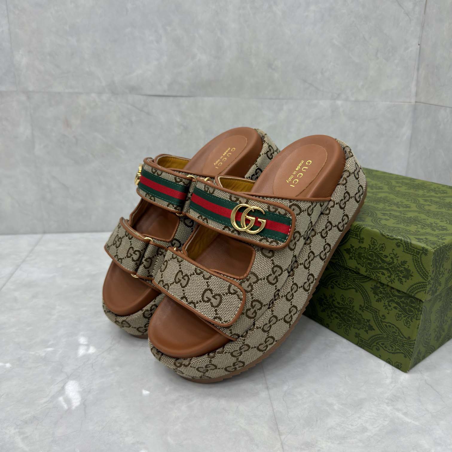 Gucci Platform GG Canvas Slides - DopestKickz