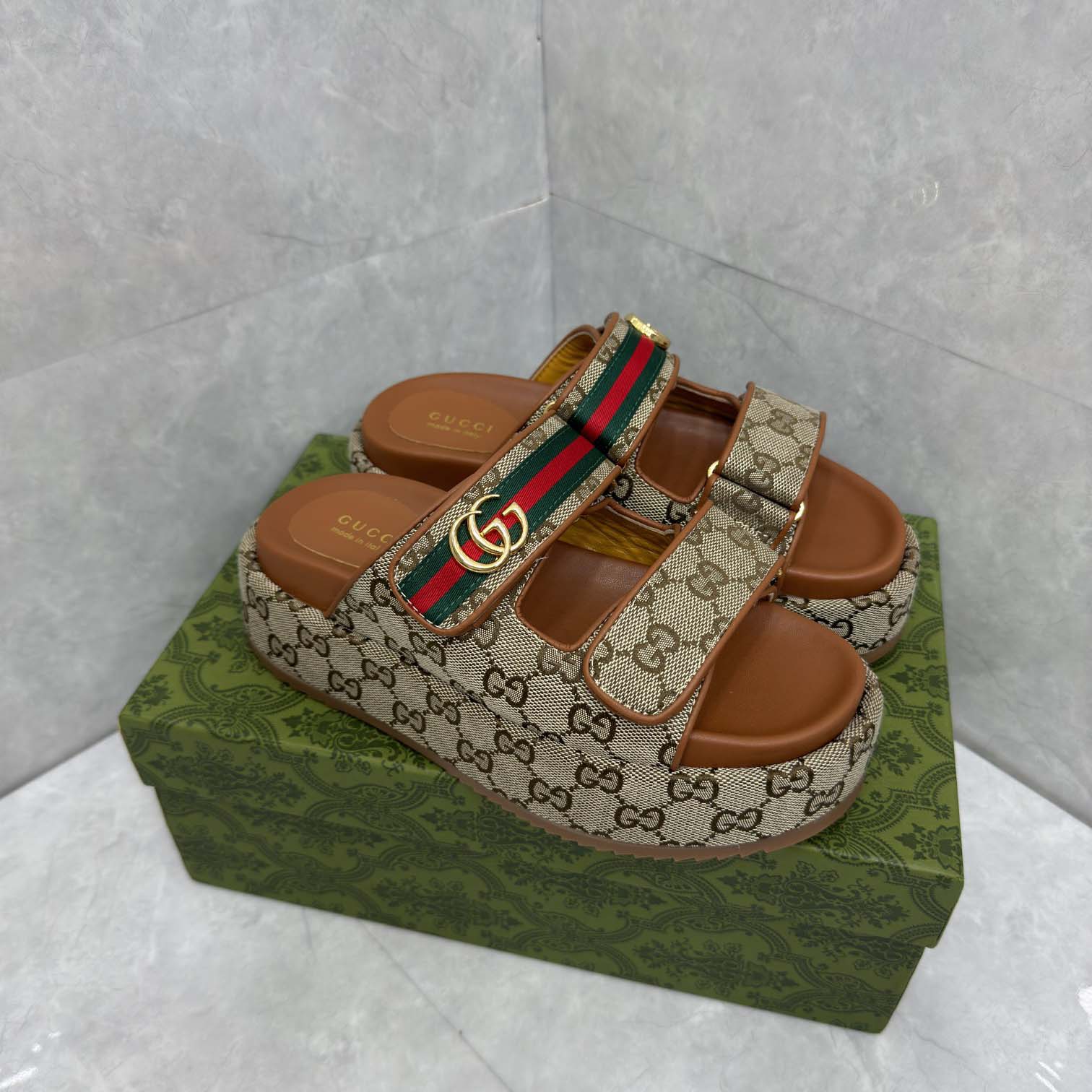 Gucci Platform GG Canvas Slides - DopestKickz