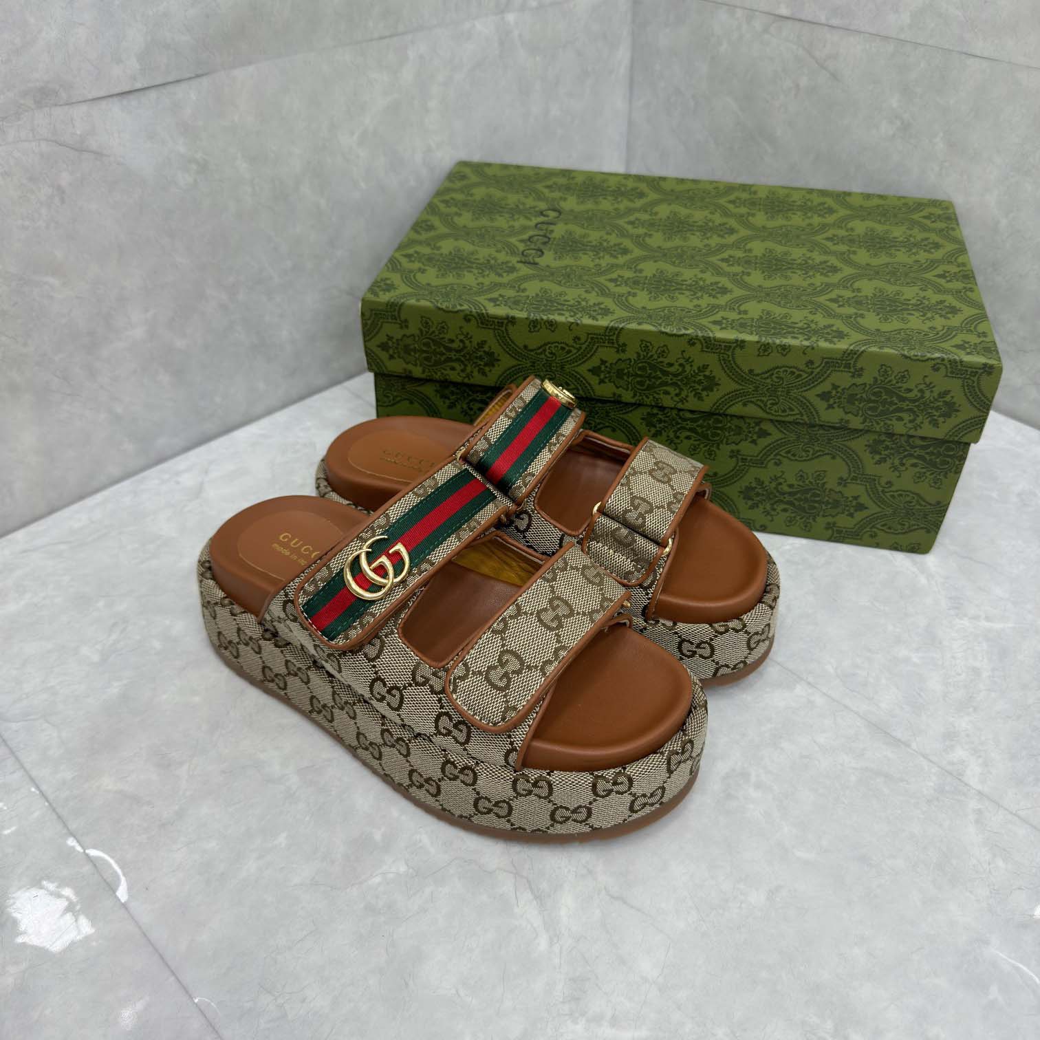 Gucci Platform GG Canvas Slides - DopestKickz