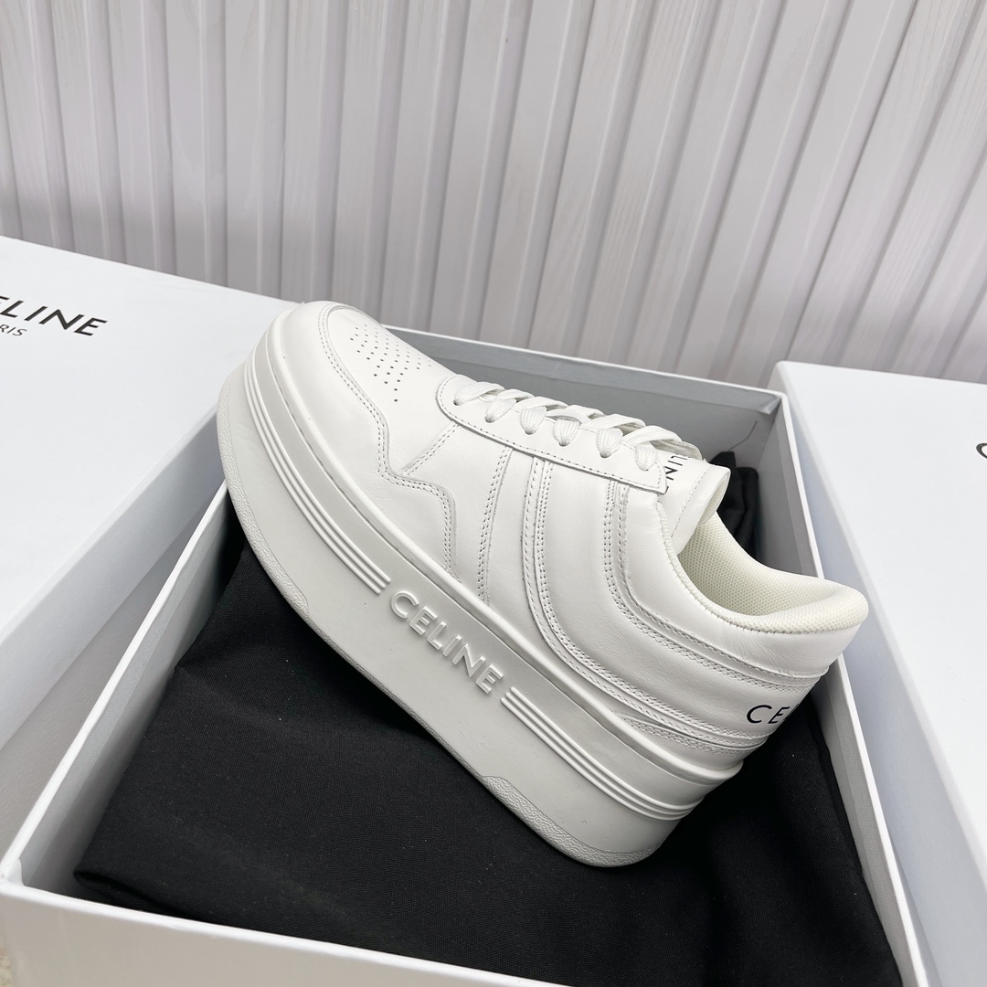 Celine Block Sneakers With Wedge Outsole In Calfskin - DopestKickz